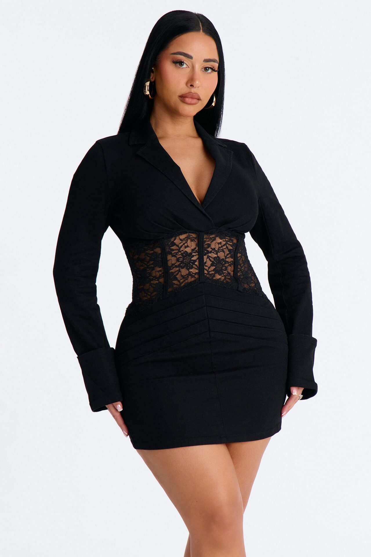 Rebecca Long Sleeve Stretch Denim Mini Dress - Black