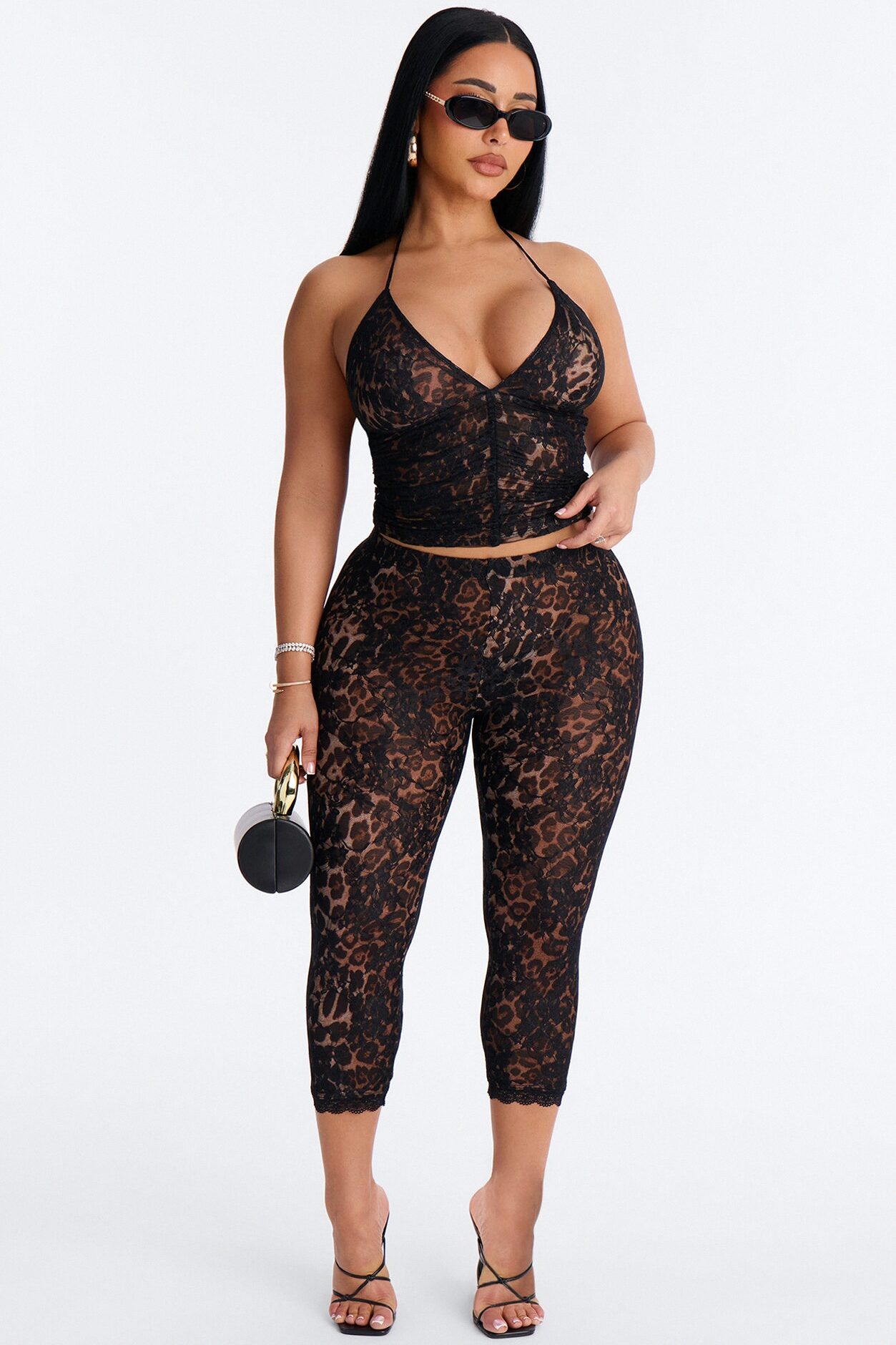 Leora Laced Leopard Capri Set - Black/combo