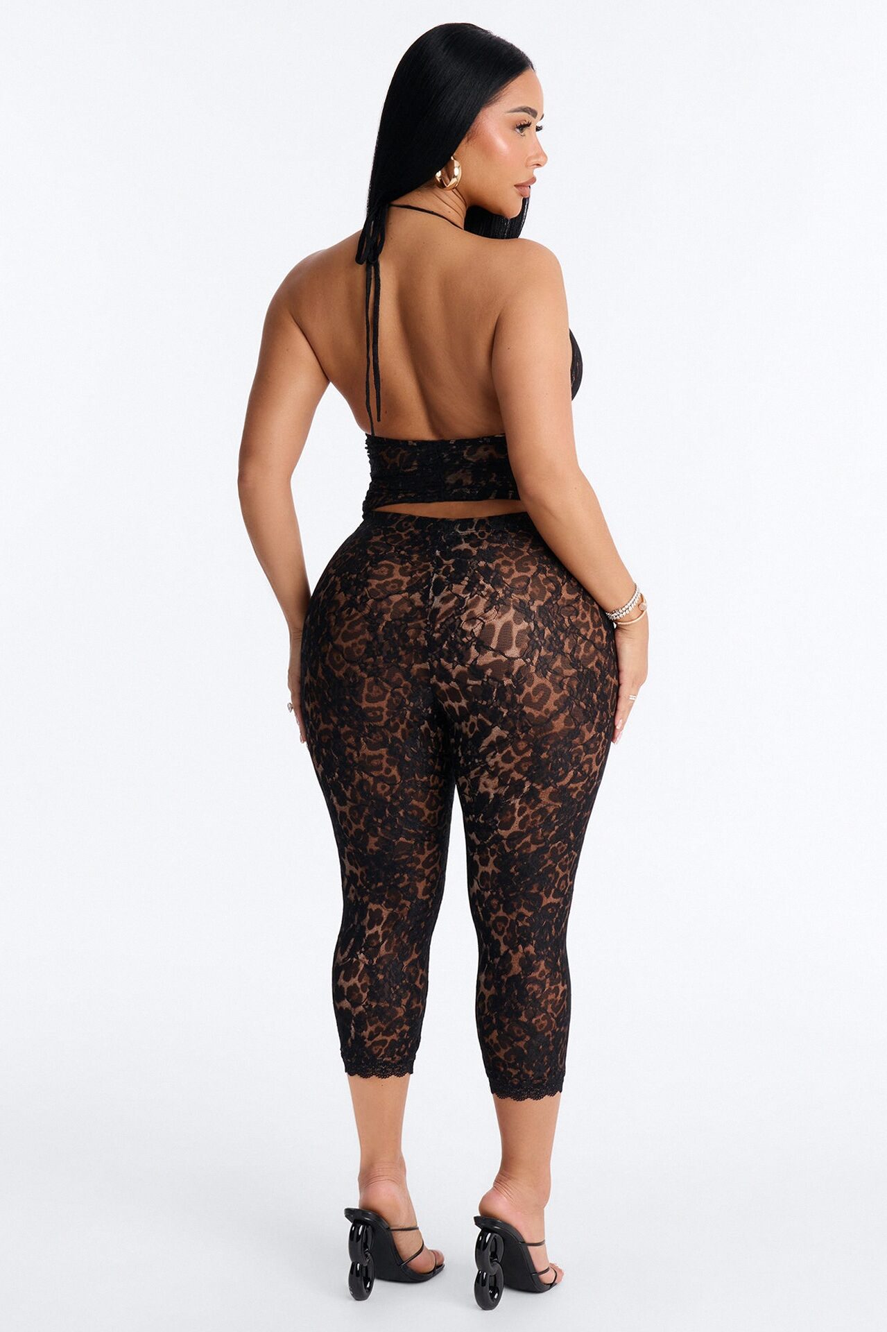 Leora Laced Leopard Capri Set - Black/combo