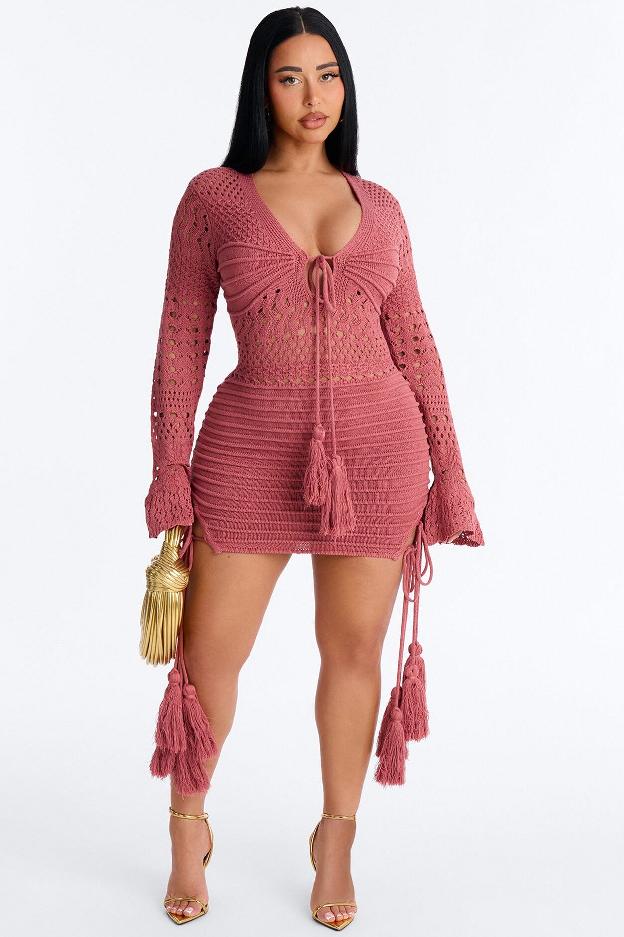 Bailey Tassel Crochet Mini Dress - Mauve