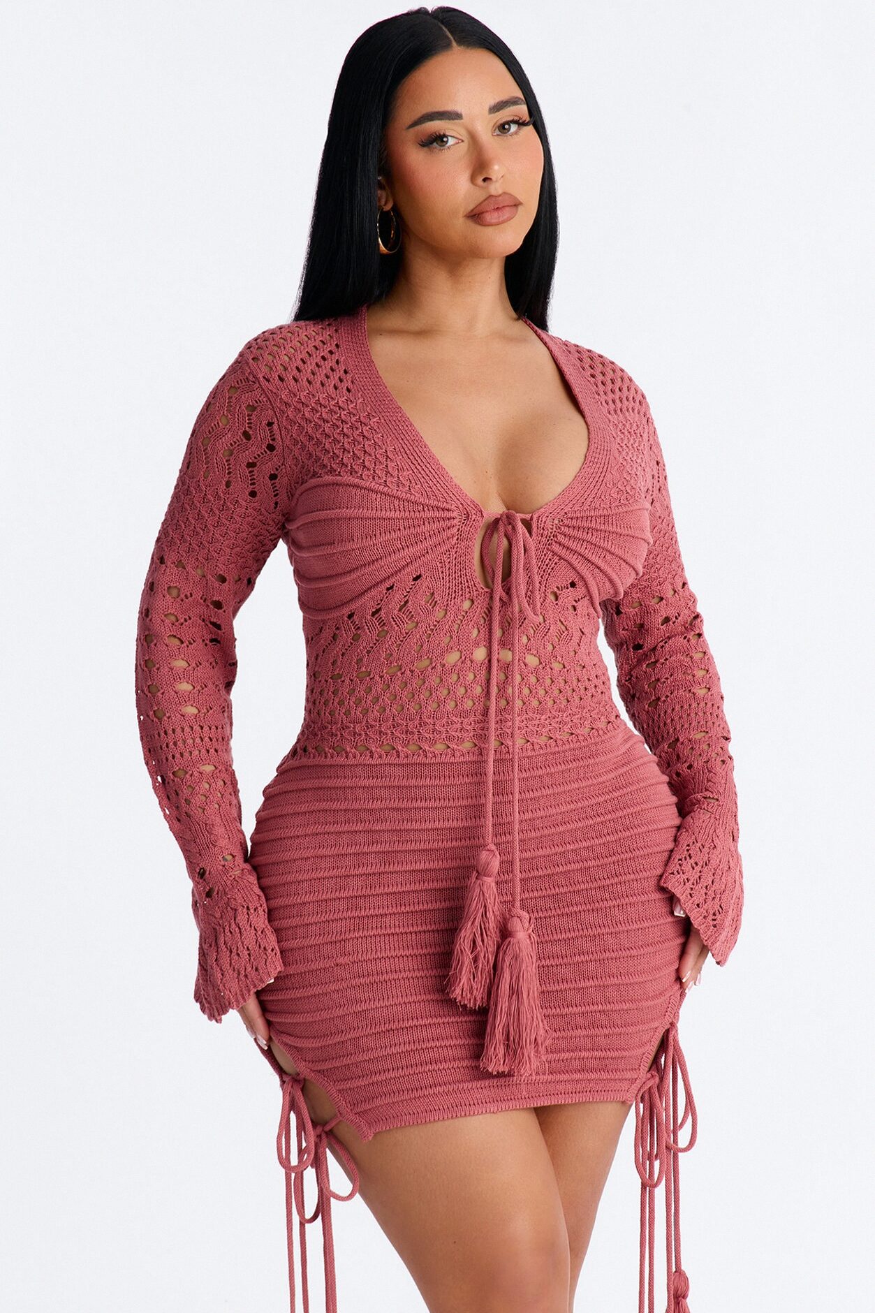 Bailey Tassel Crochet Mini Dress - Mauve