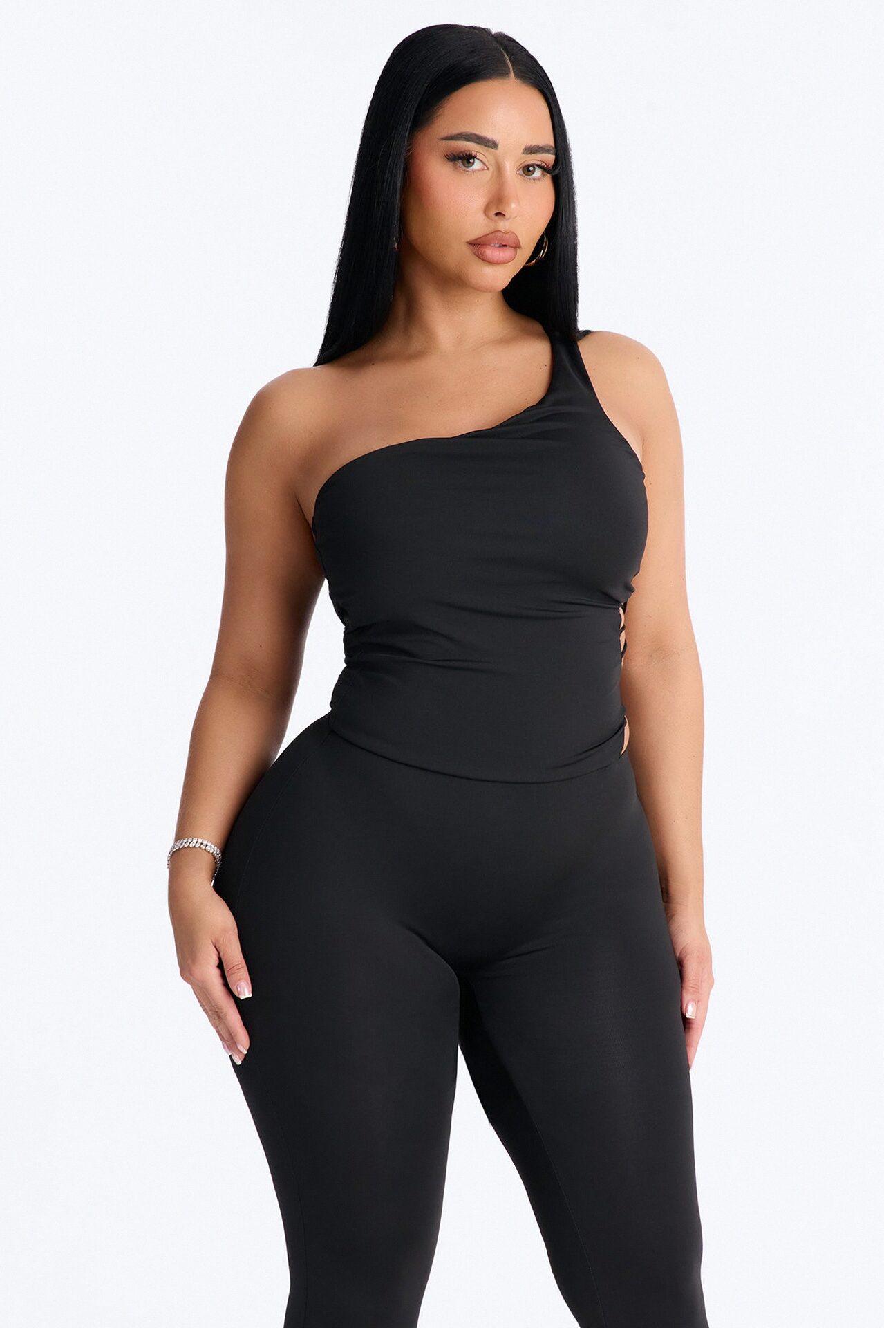 Reena Lace Up Capri Catsuit - Black