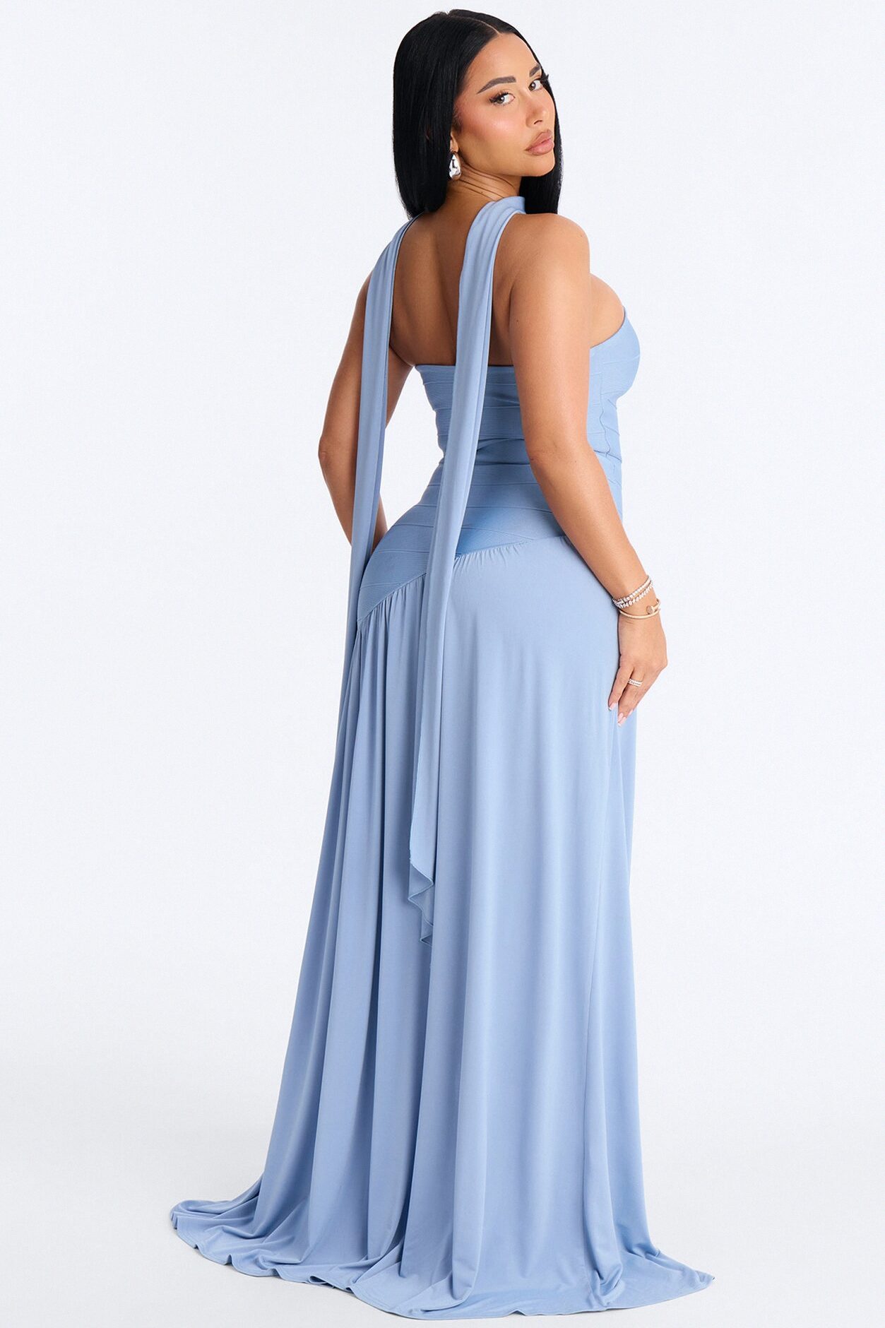 Amelia Drop Waist Bandage Gown - Dusty Blue