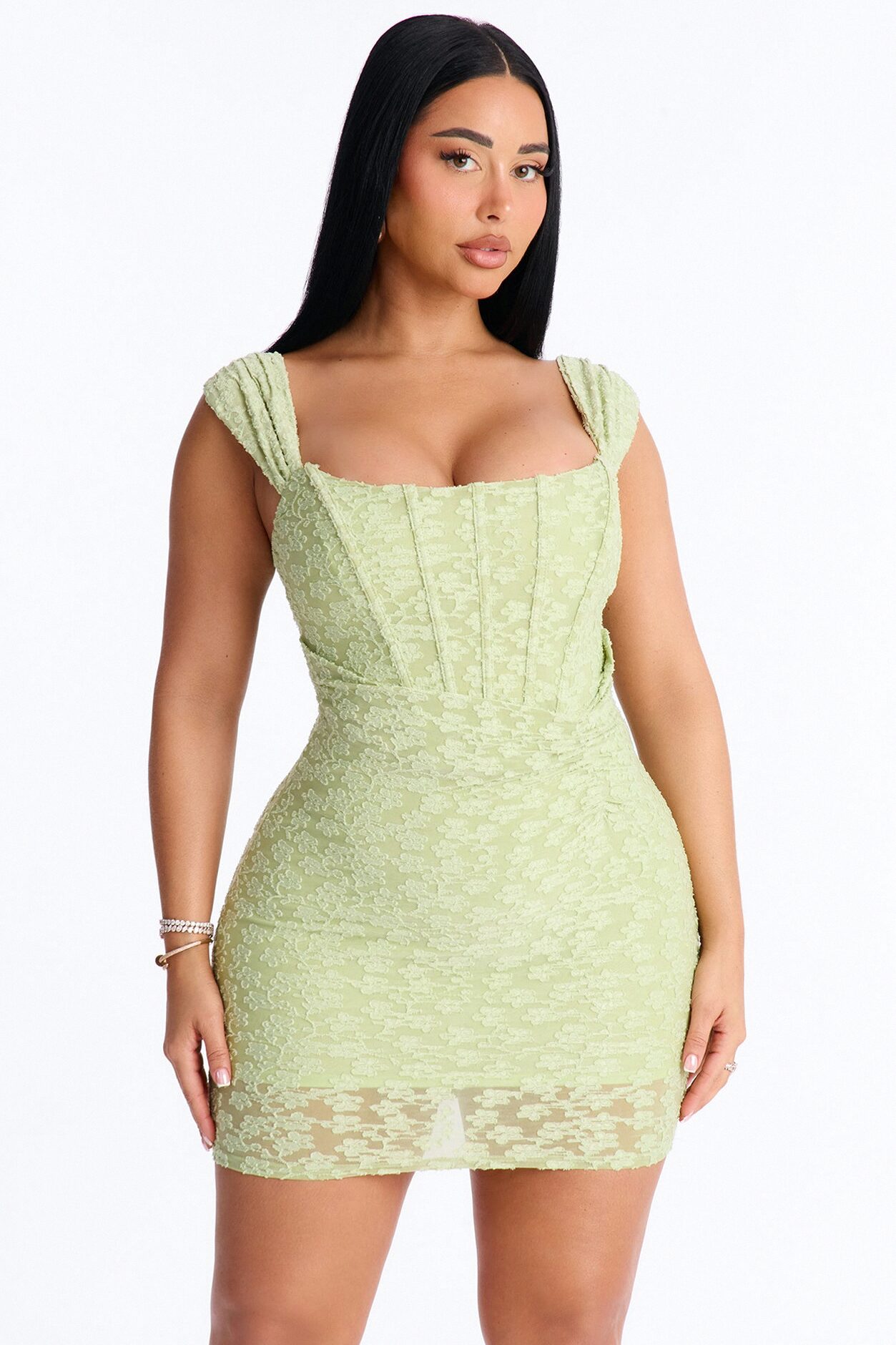 Aria Sleeveless Floral Jacquard Mini Dress - Sage