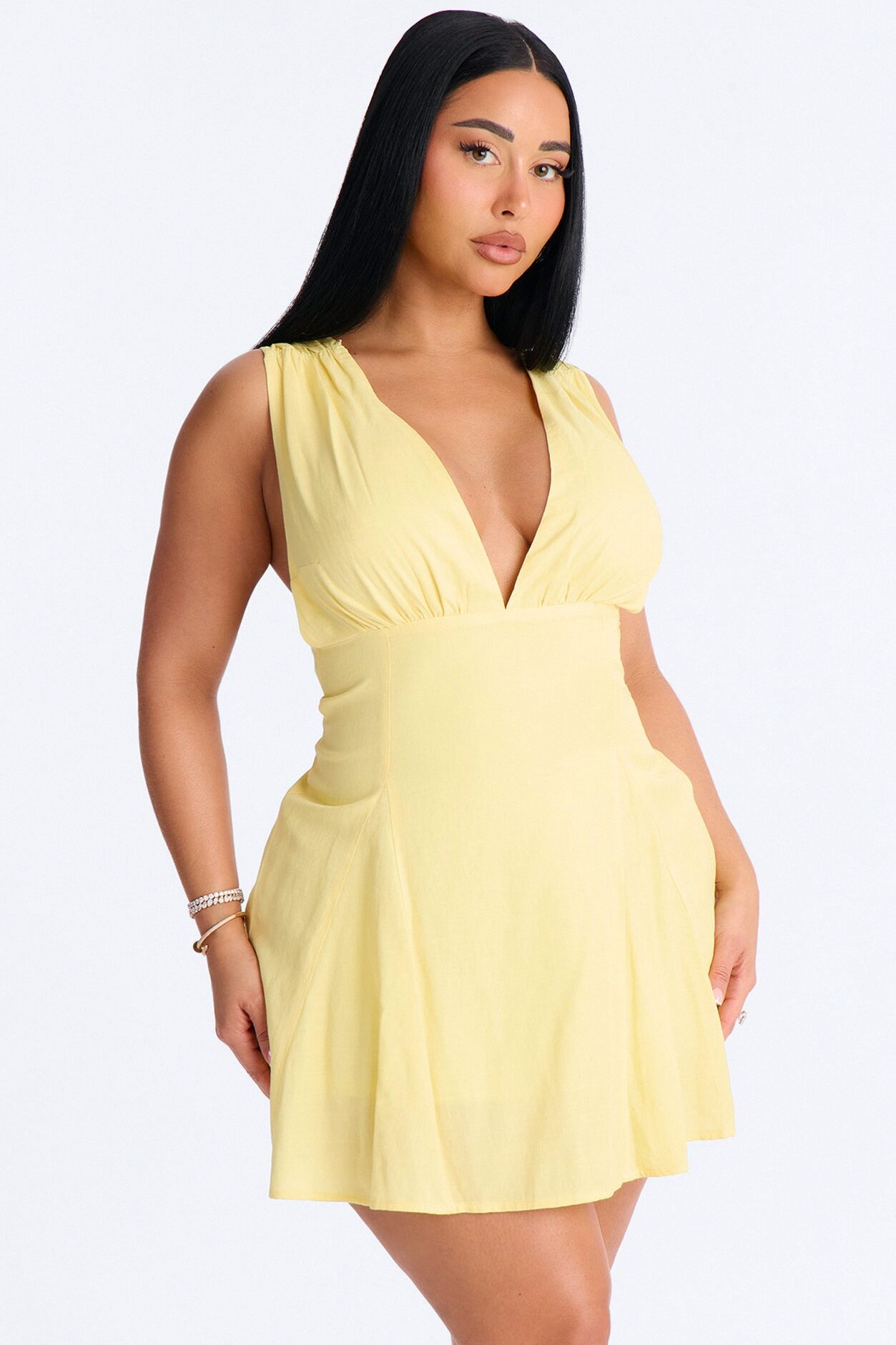 Maren Sleeveless Linen Mini Dress - Yellow