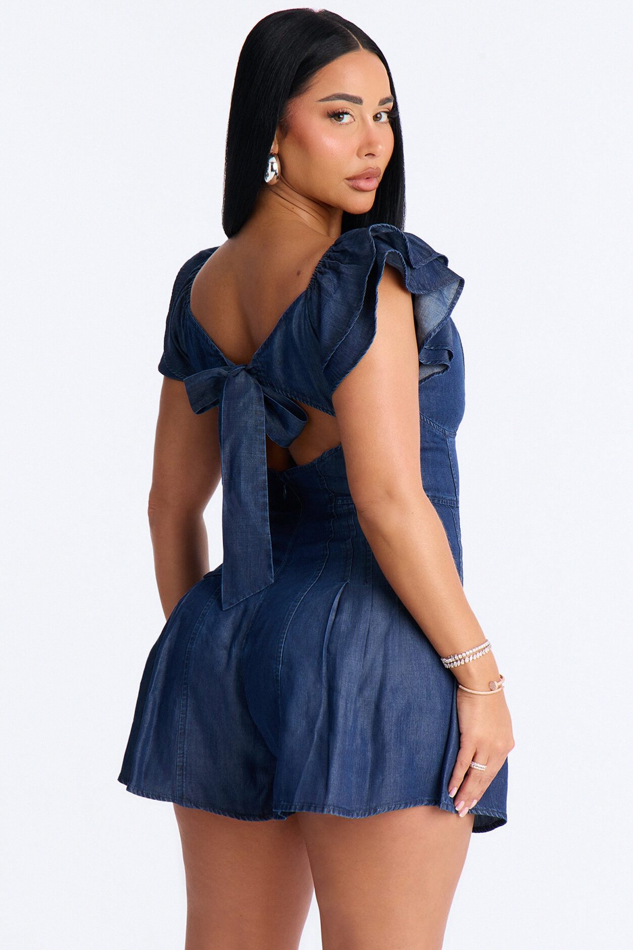 Sienna Sweetheart Short Sleeve Romper - Denim
