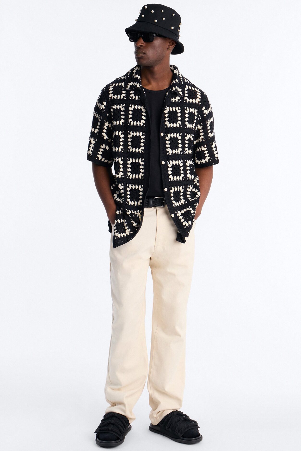 Coastal Crochet Button Up Shirt - Black