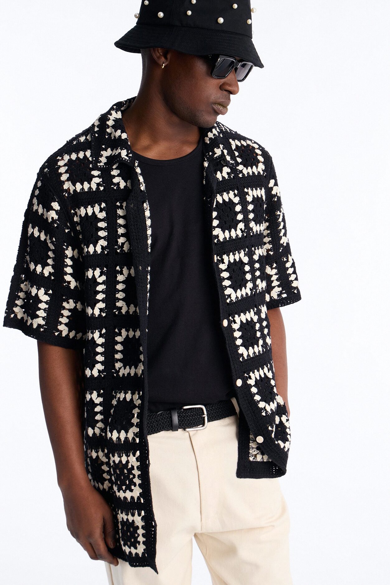 Coastal Crochet Button Up Shirt - Black