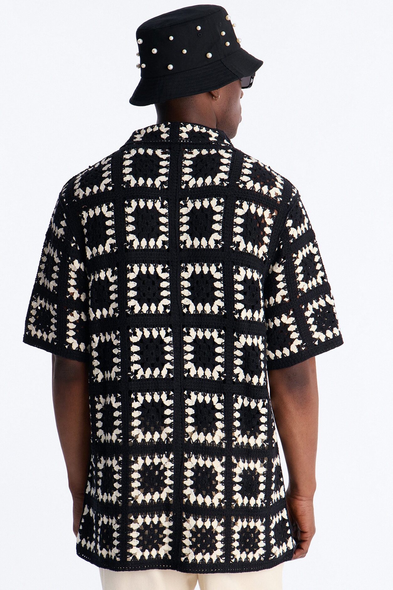 Coastal Crochet Button Up Shirt - Black