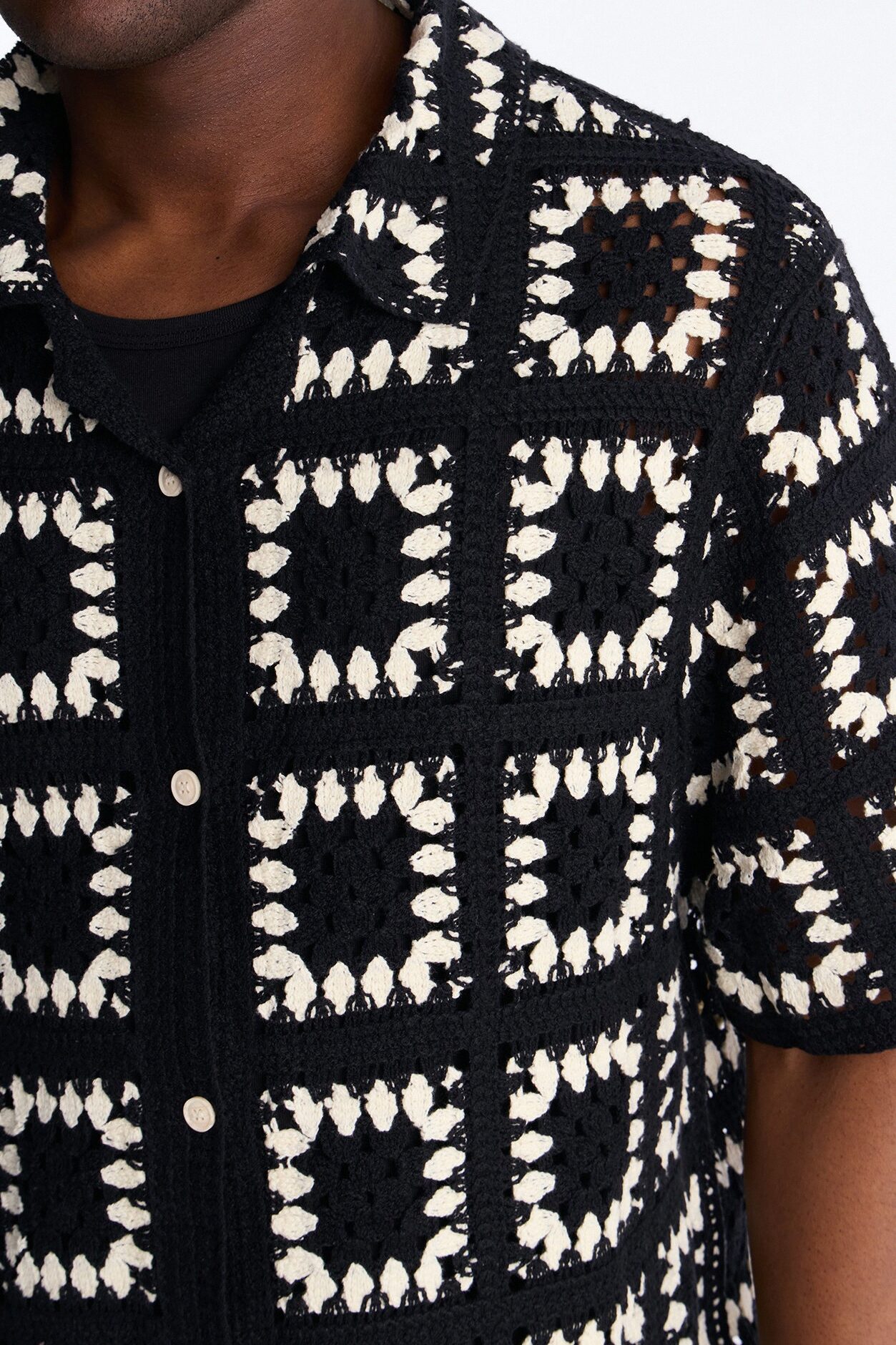 Coastal Crochet Button Up Shirt - Black