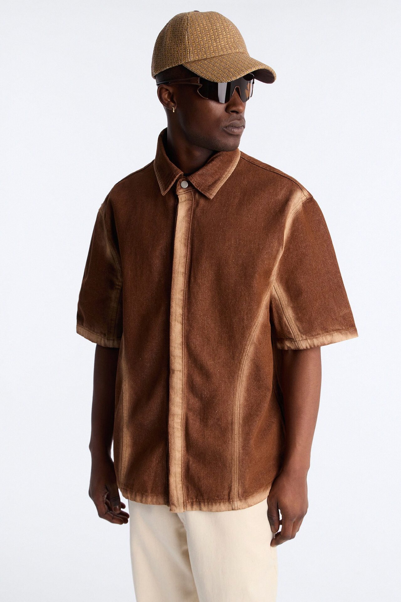 Iron Dust Denim Zip Up Shirt - Brown