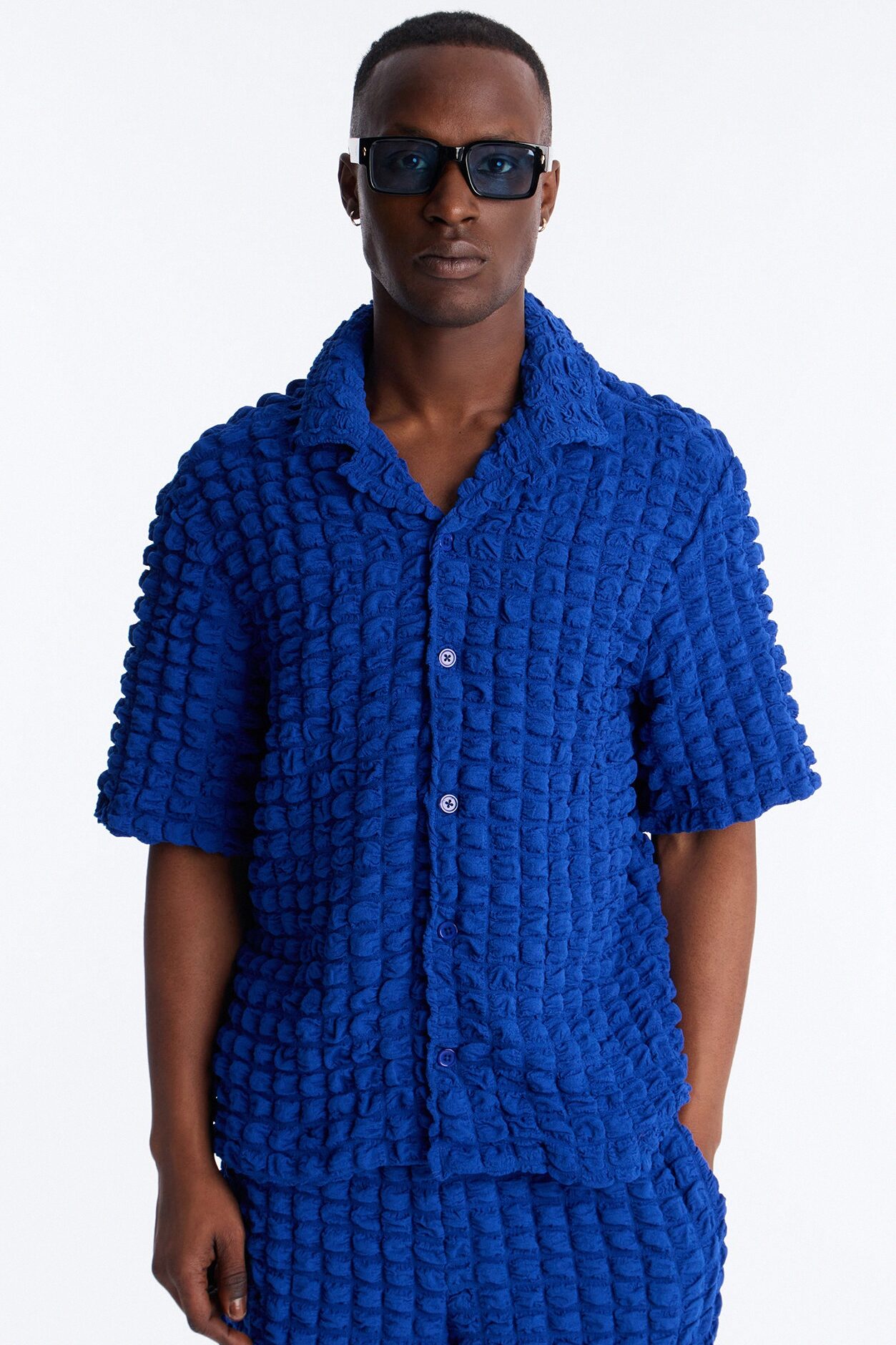 Relaxed Effervesce Textured Button Up Shirt - Blue