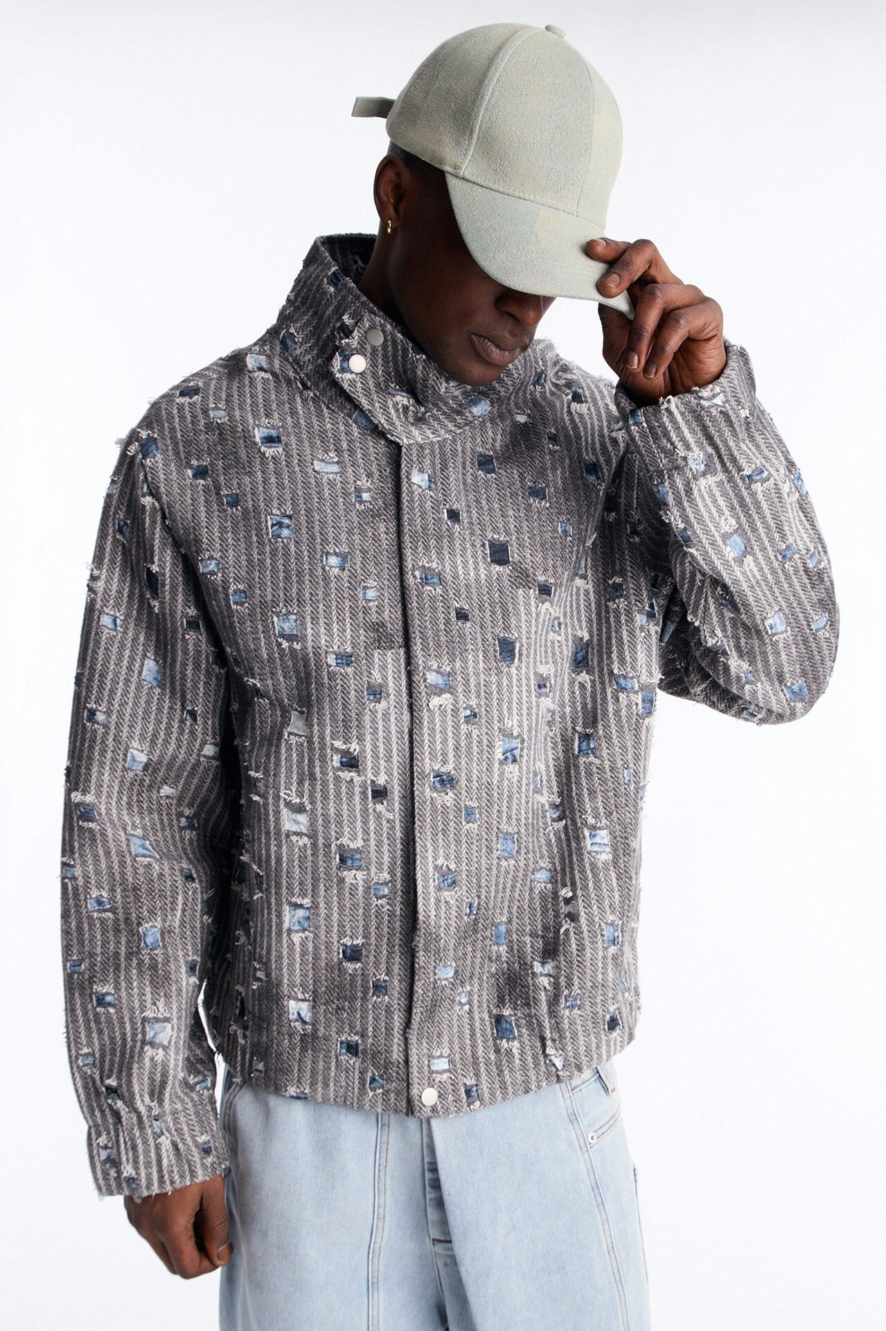 Indio Distressed Lightweight Tweed Jacket - Grey