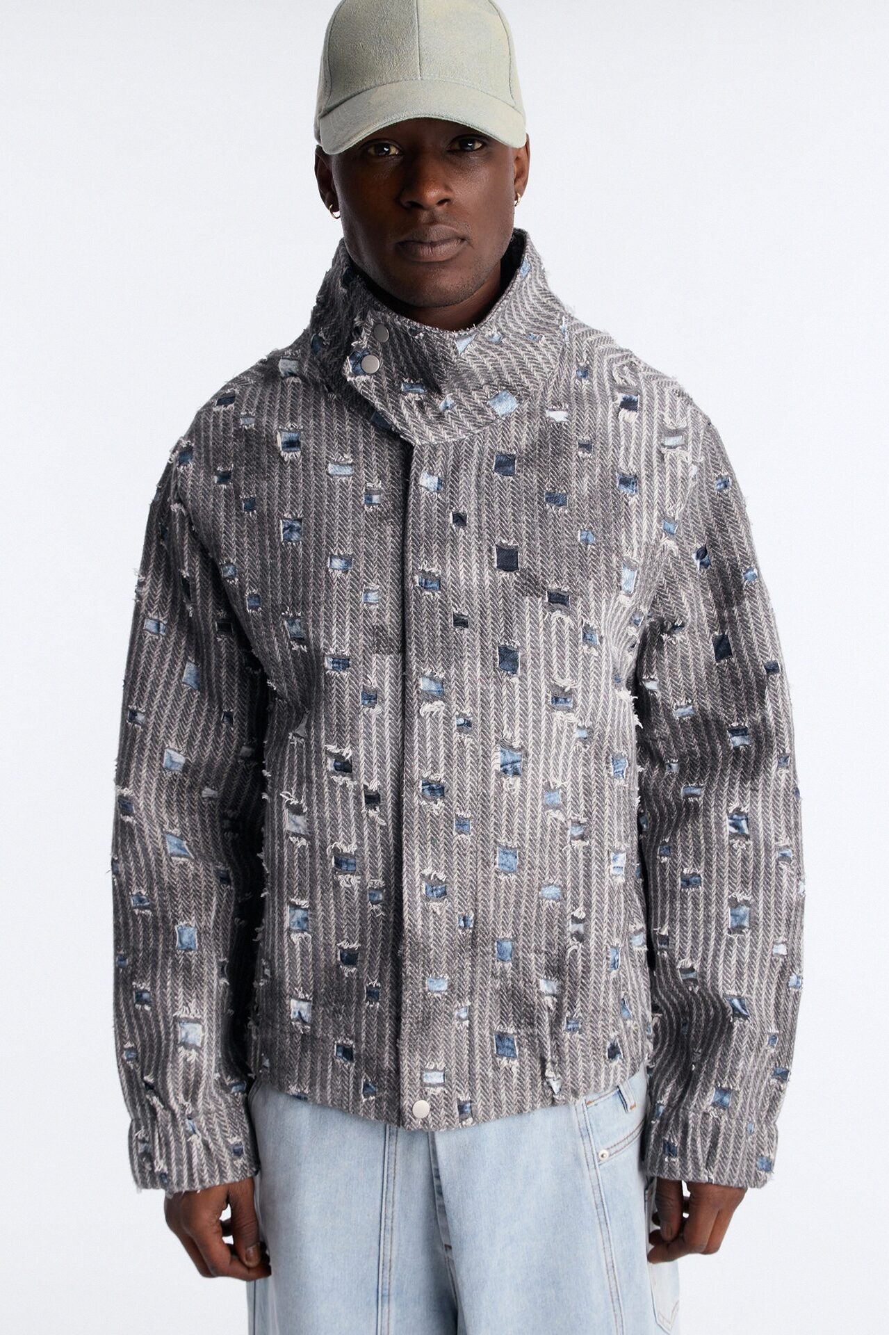 Indio Distressed Lightweight Tweed Jacket - Grey