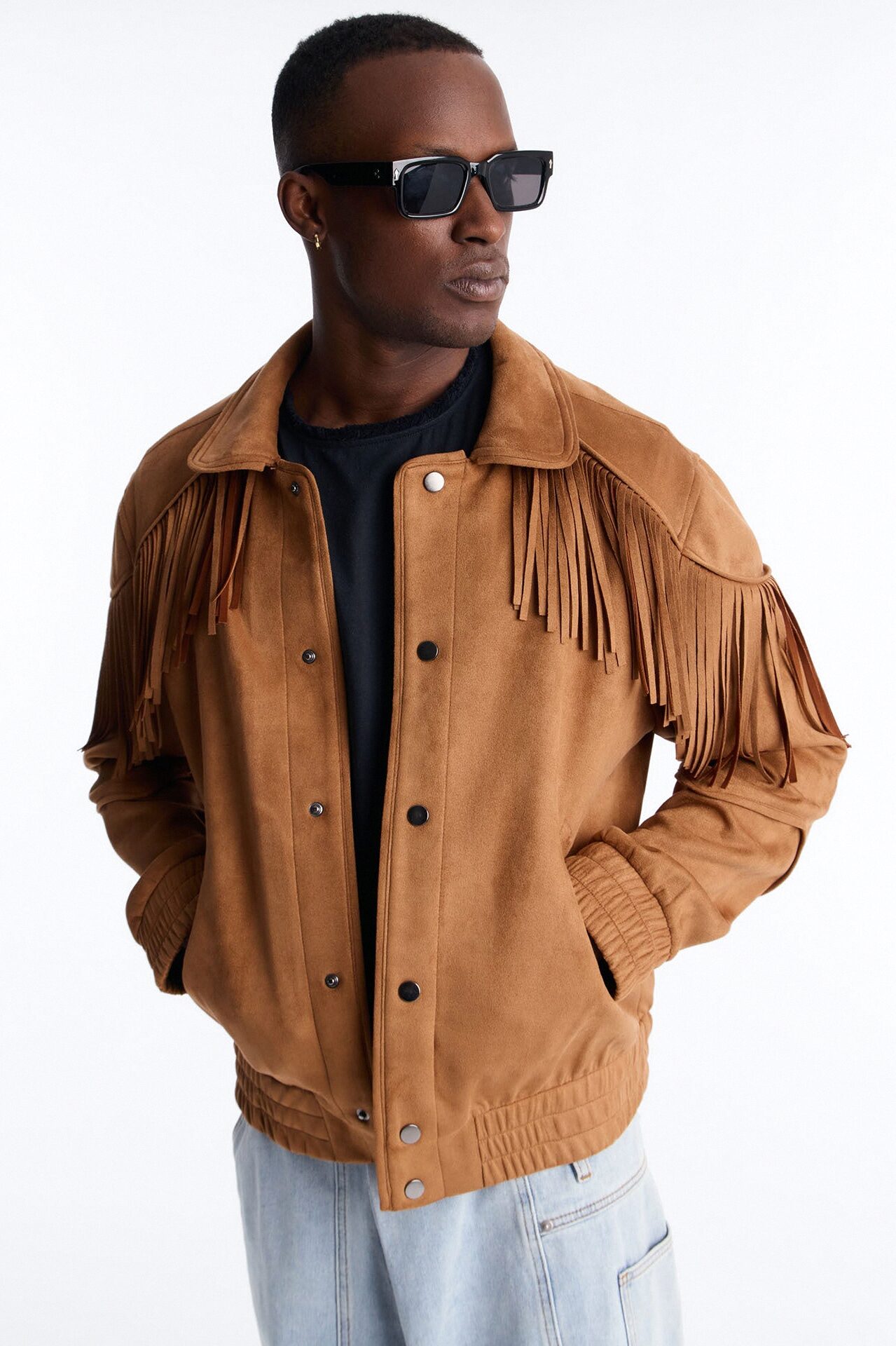 Fringed Festival Grounds Faux Suede Jacket - Camel