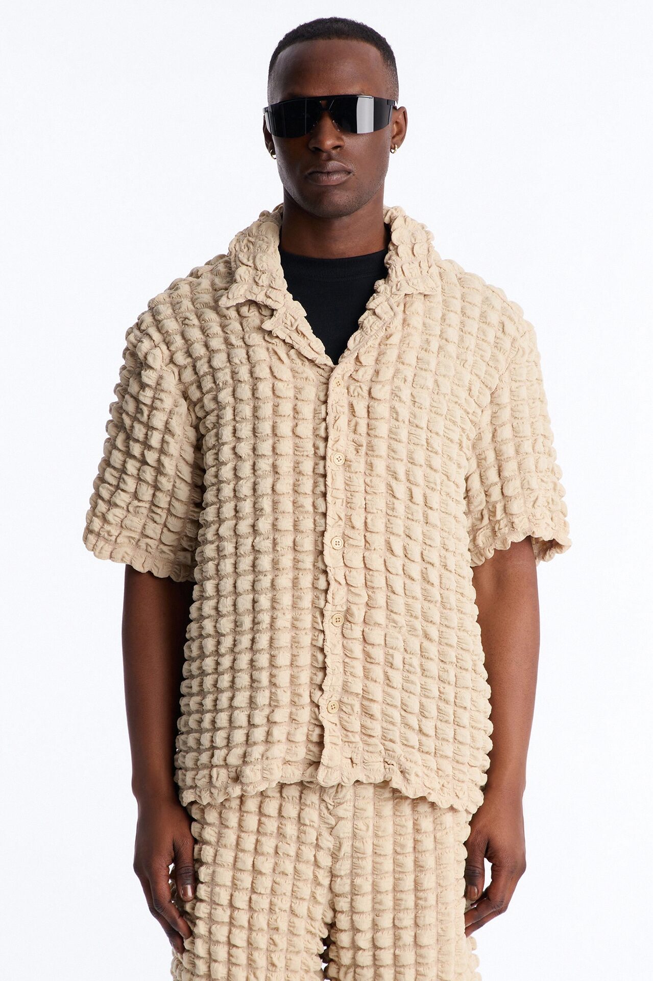 Relaxed Effervesce Textured Button Up Shirt - Tan
