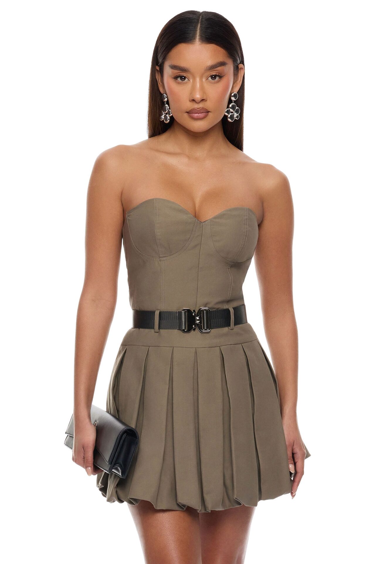 Morgan Belted Cargo Bubble Mini Dress - Olive