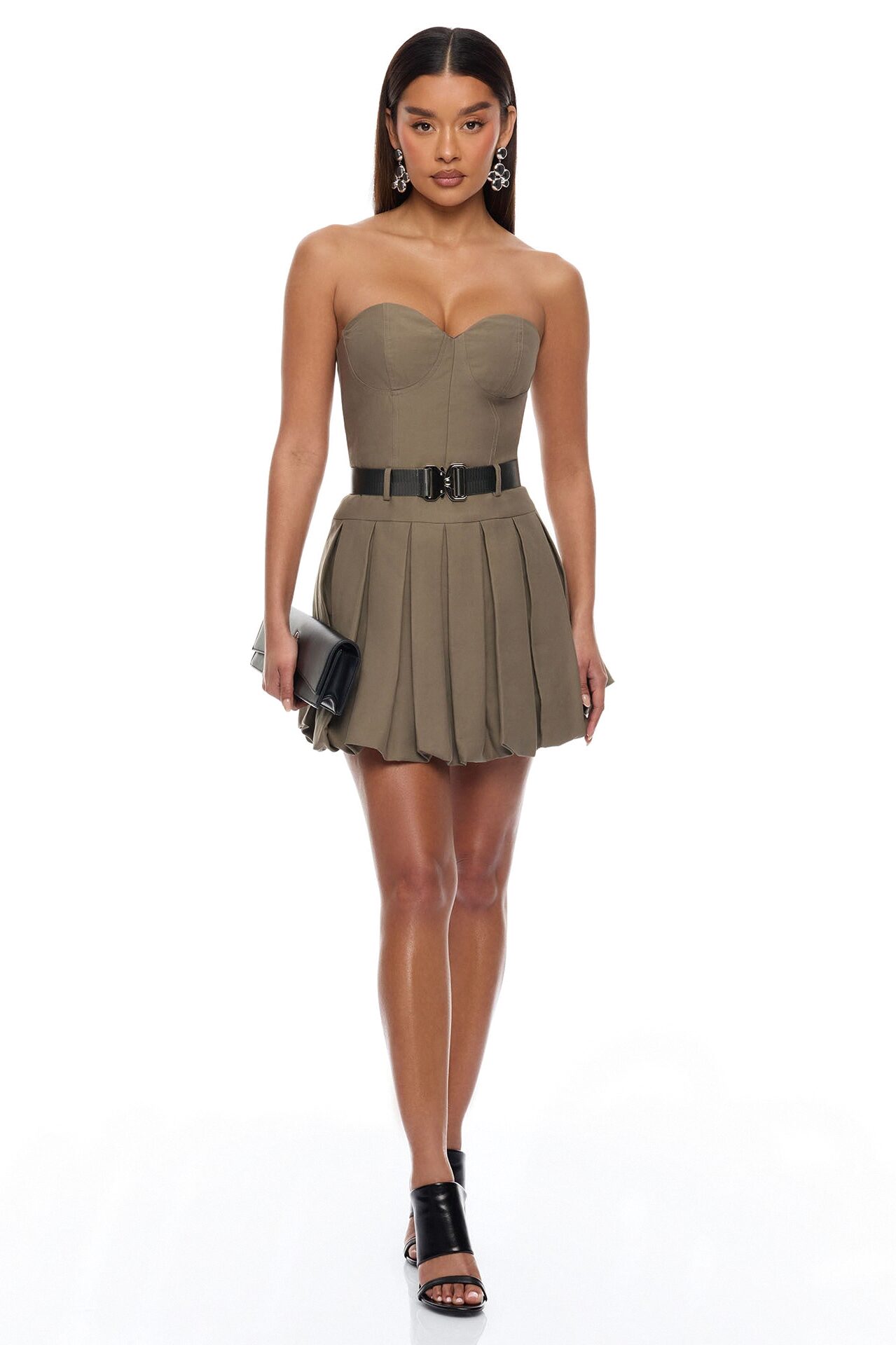Morgan Belted Cargo Bubble Mini Dress - Olive