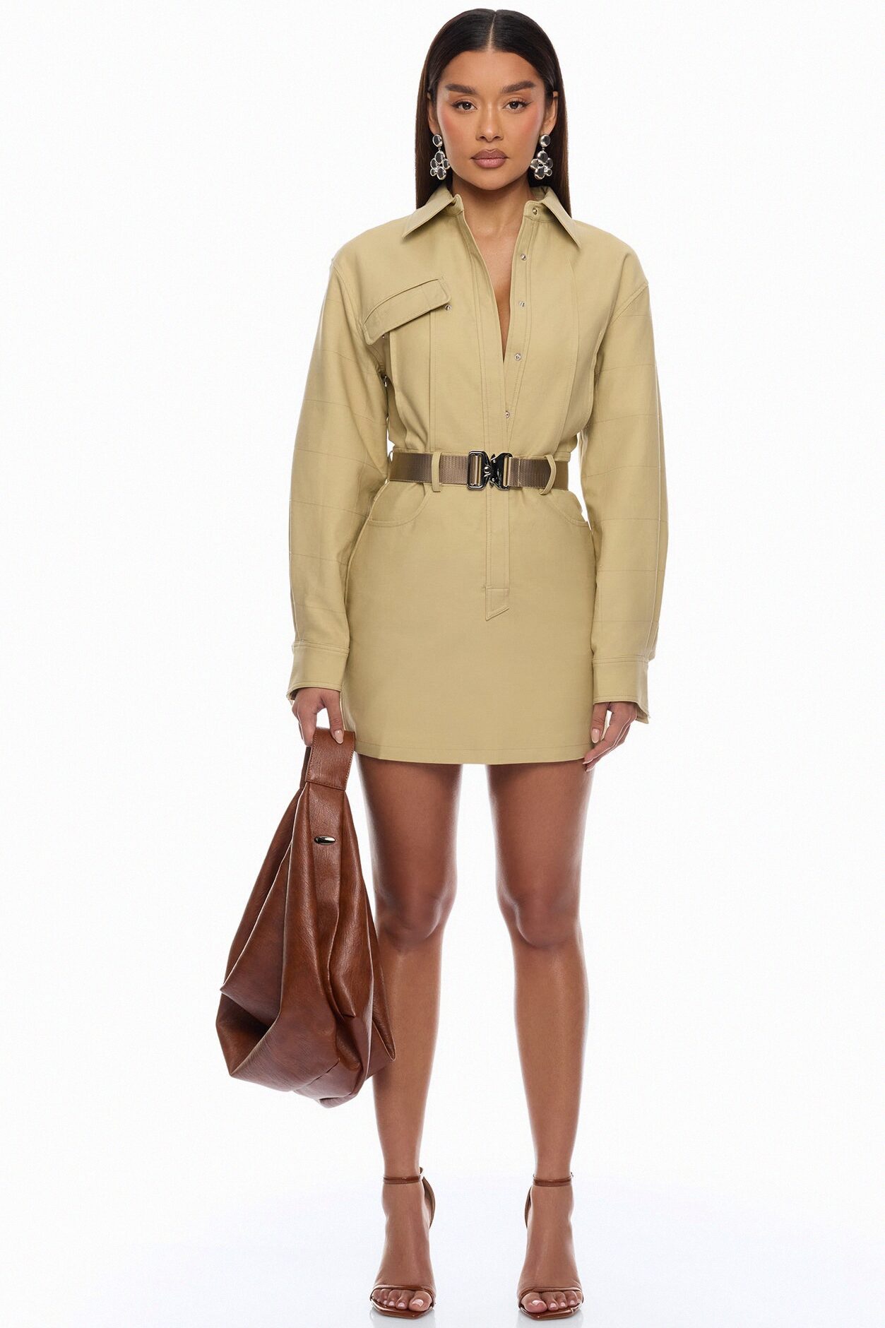 Morgan Belted Cargo Mini Dress - Taupe