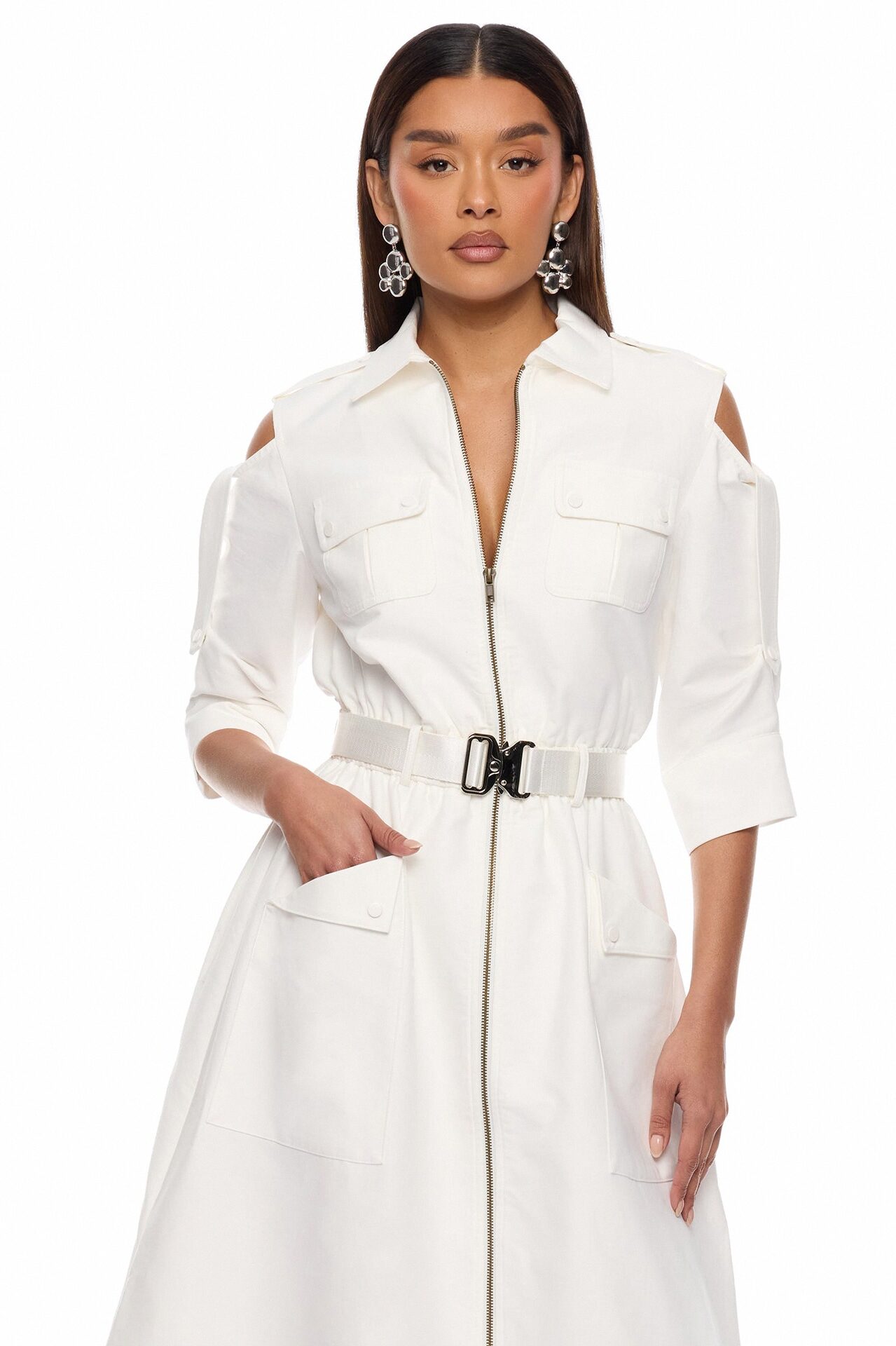 Morgan Cargo Maxi Dress - White