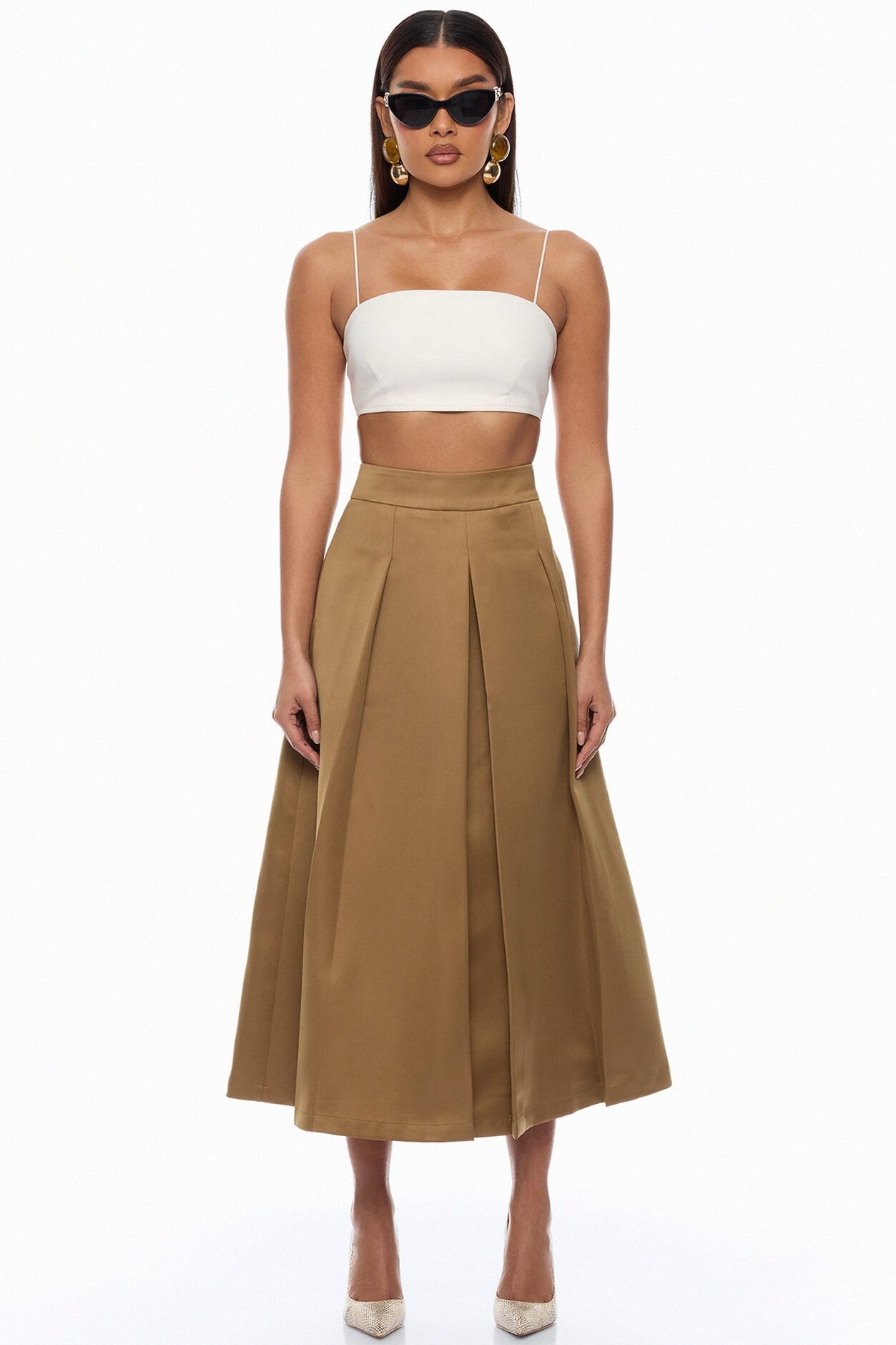 Kamila Pleated Midi Skirt - Olive
