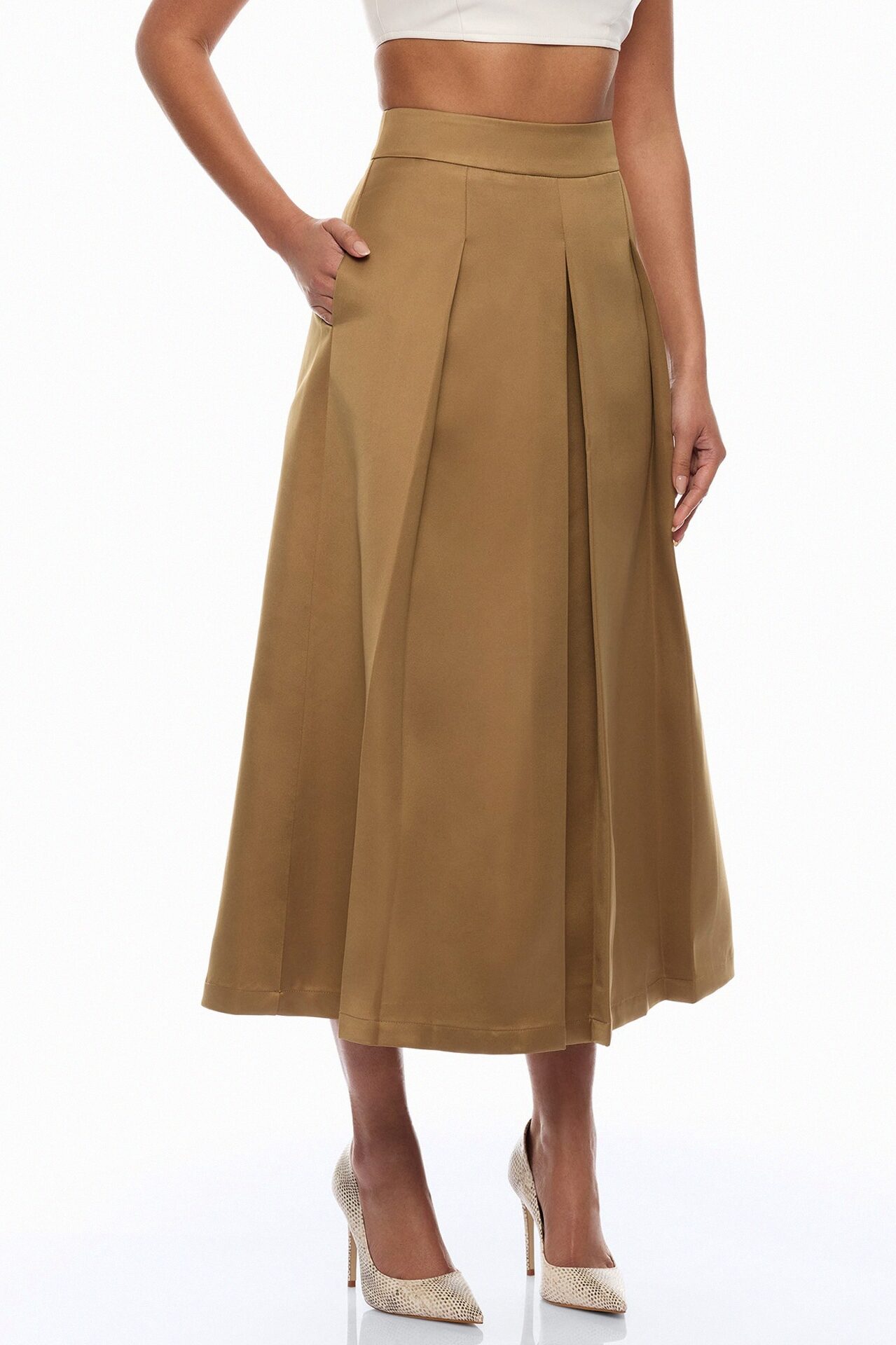 Kamila Pleated Midi Skirt - Olive