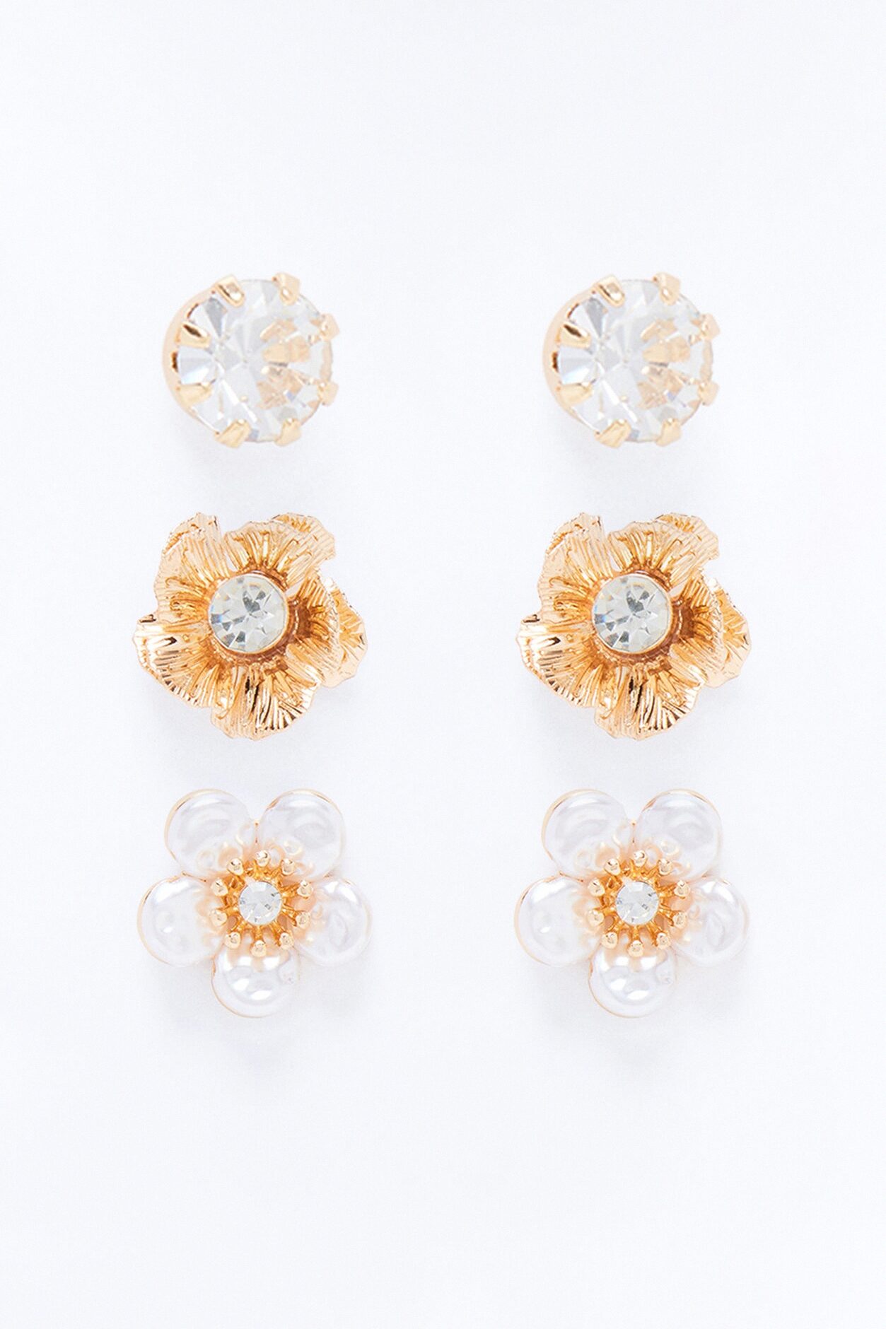 Femme Garden Party 3 Pair Earring Set - Gold/combo
