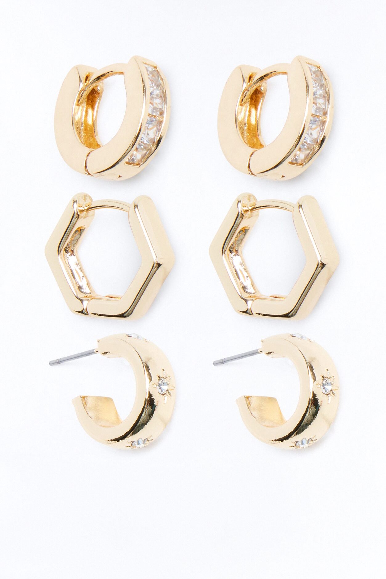 Star Noir 3 Pair Multi Earring Set - Gold