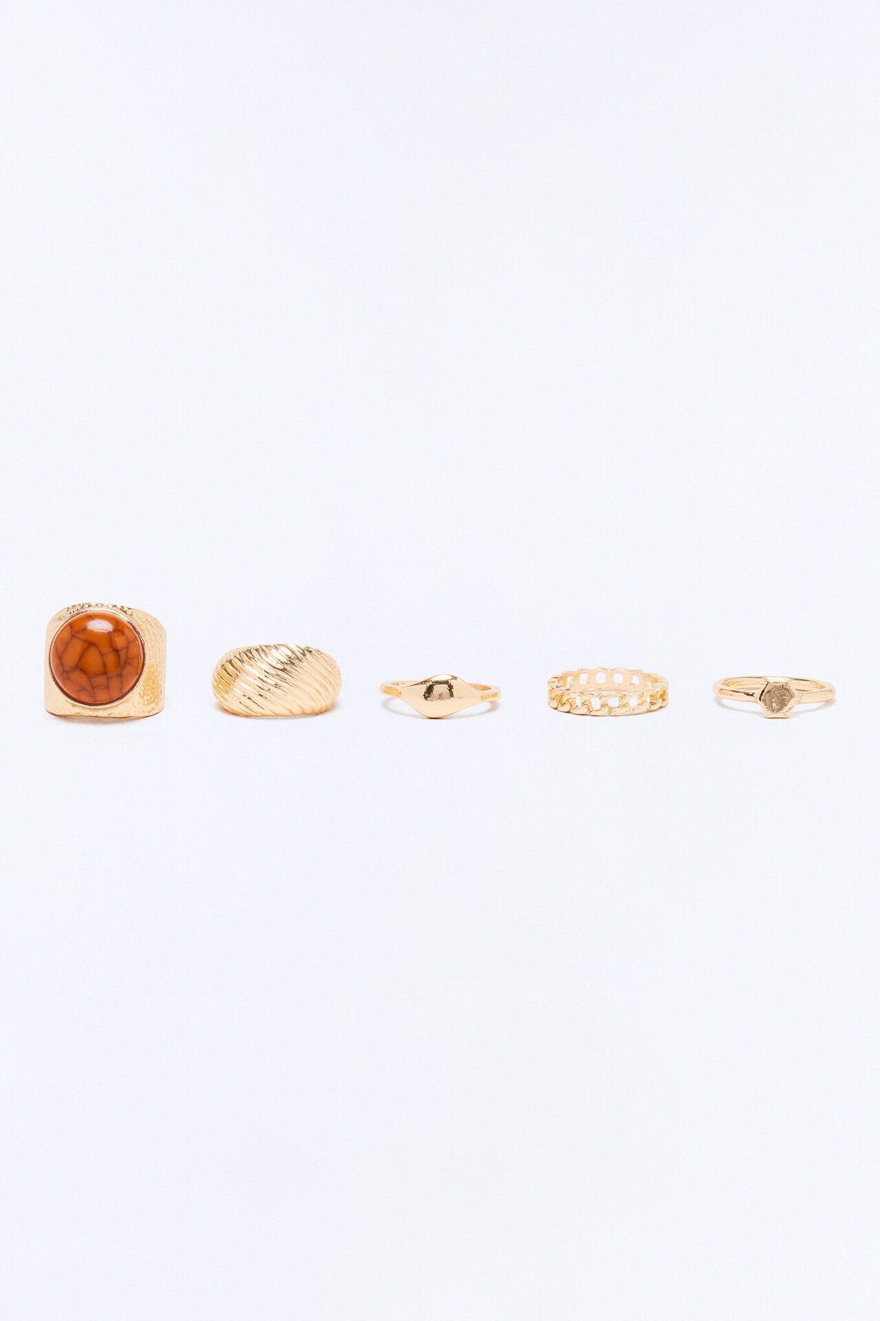 Late Night Dare 5 Piece Ring Set - Gold/Brown