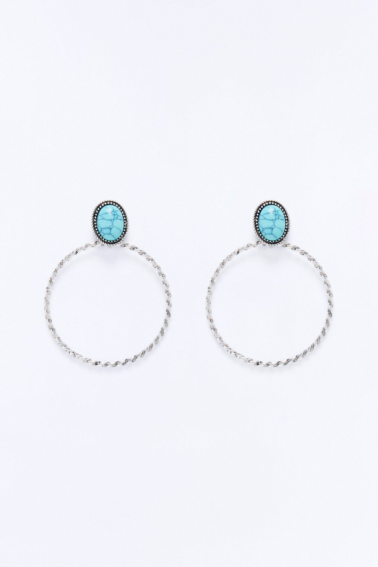 Sasha Twisted Stone Hoop Earrings - Turquoise