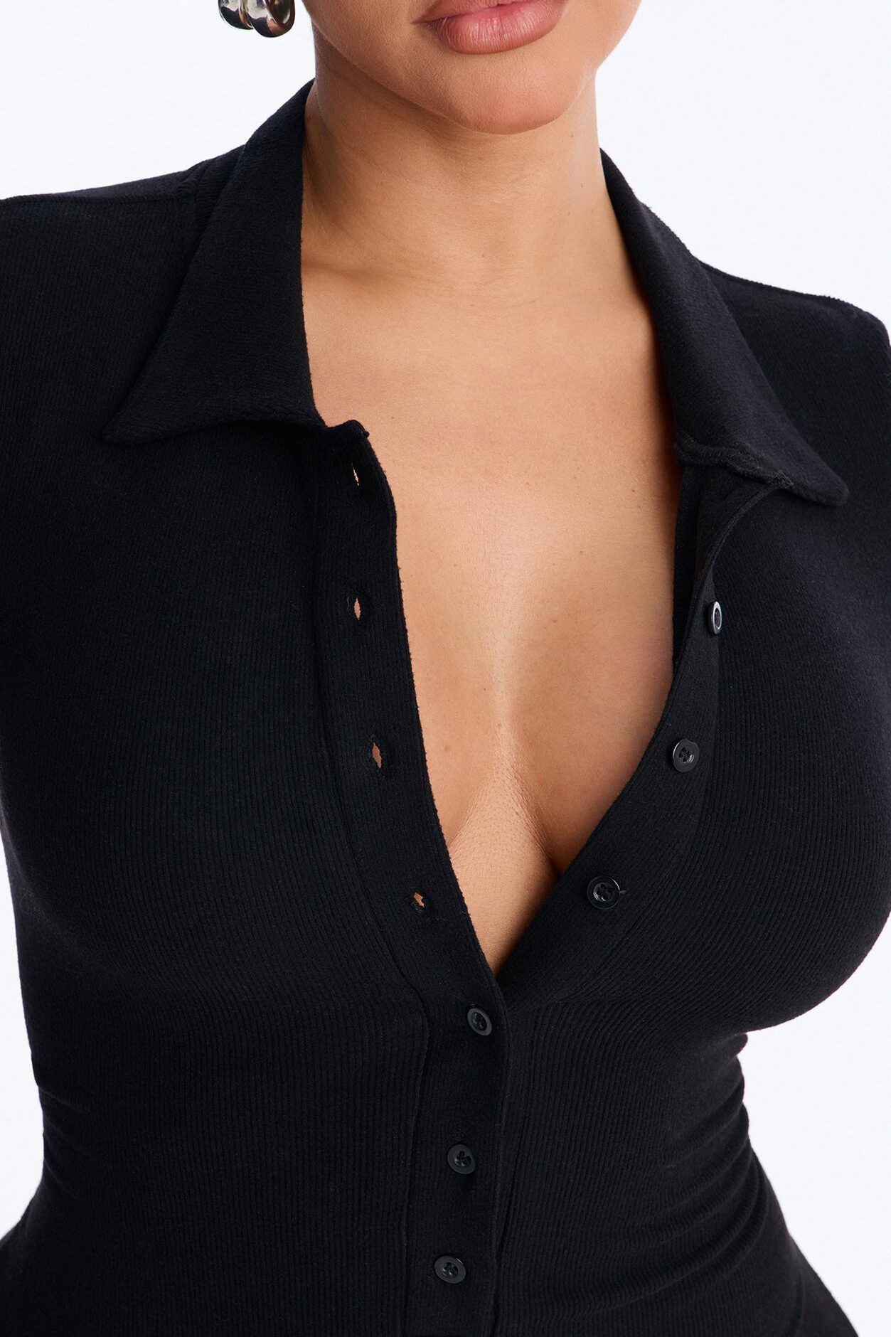 Hailey Ribbed Micro Short Romper - Black