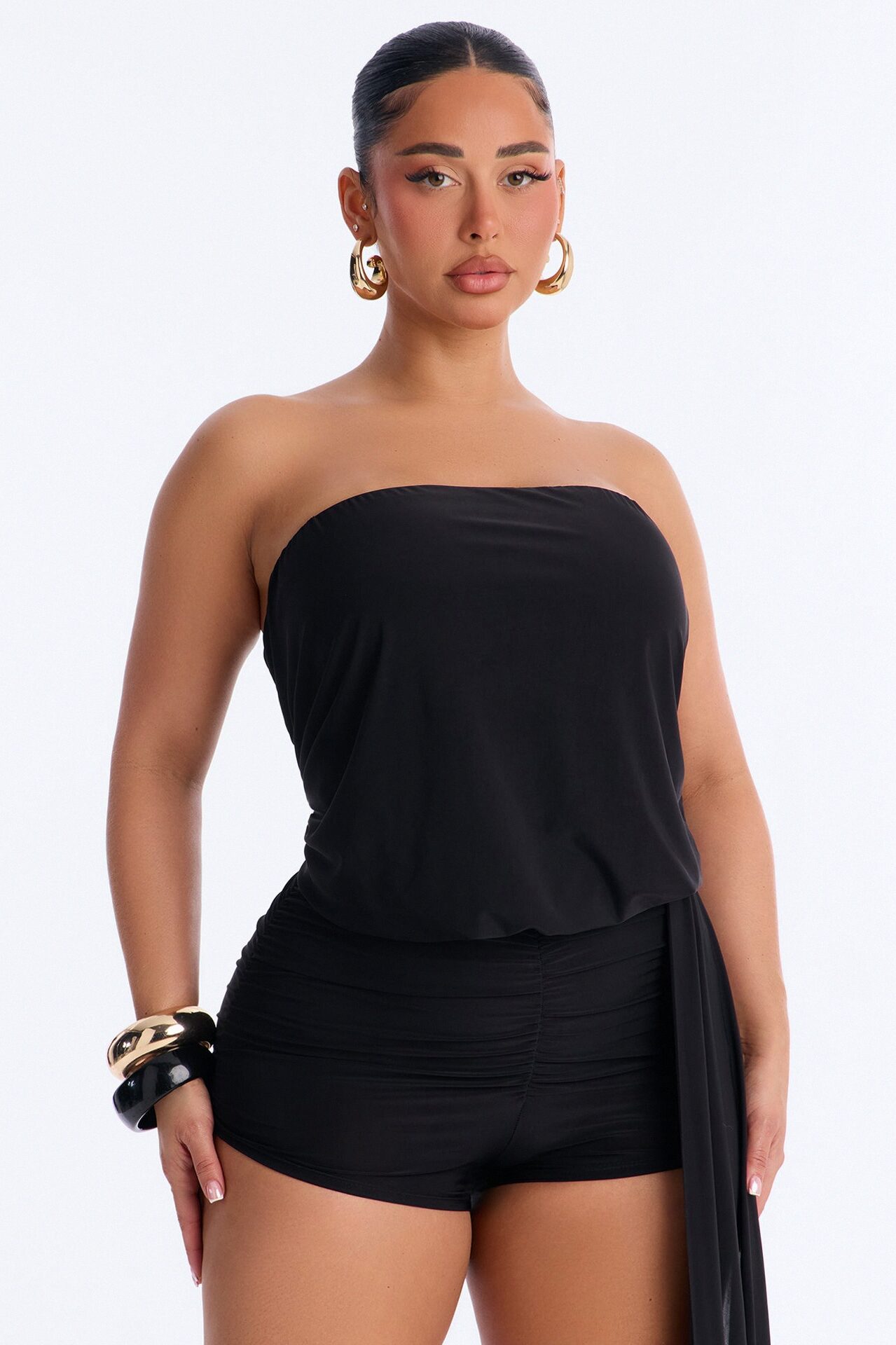 Aire Draped Micro Romper - Black