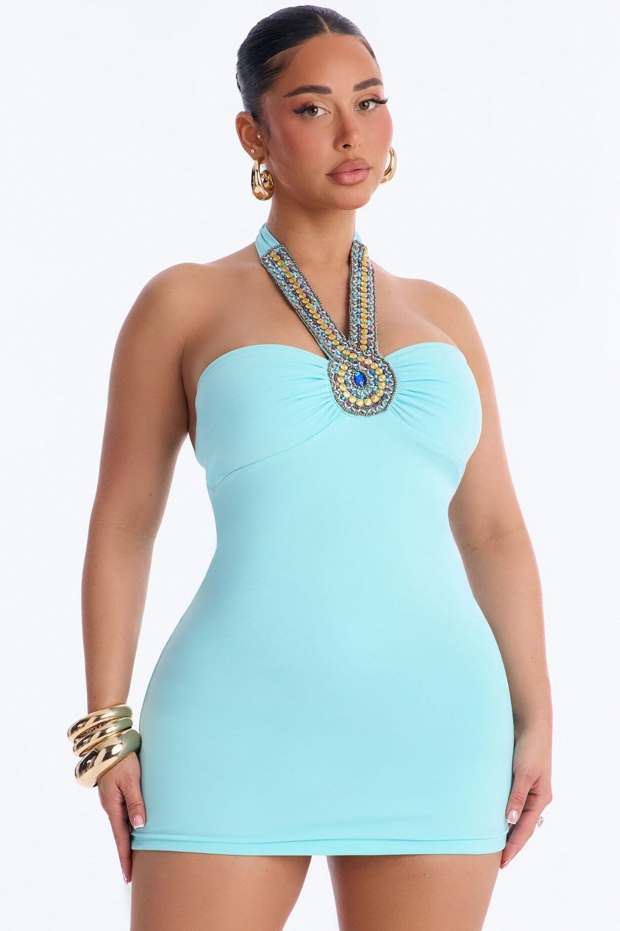 Josephine Sleeveless Embellished Mini Dress - Light Blue