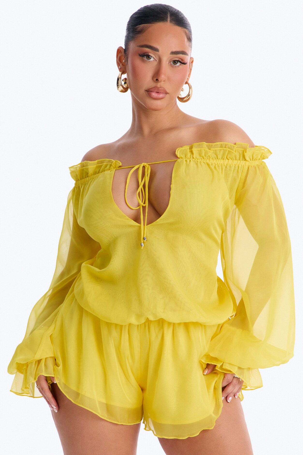 Dasha Chiffon Flowy Romper - Yellow