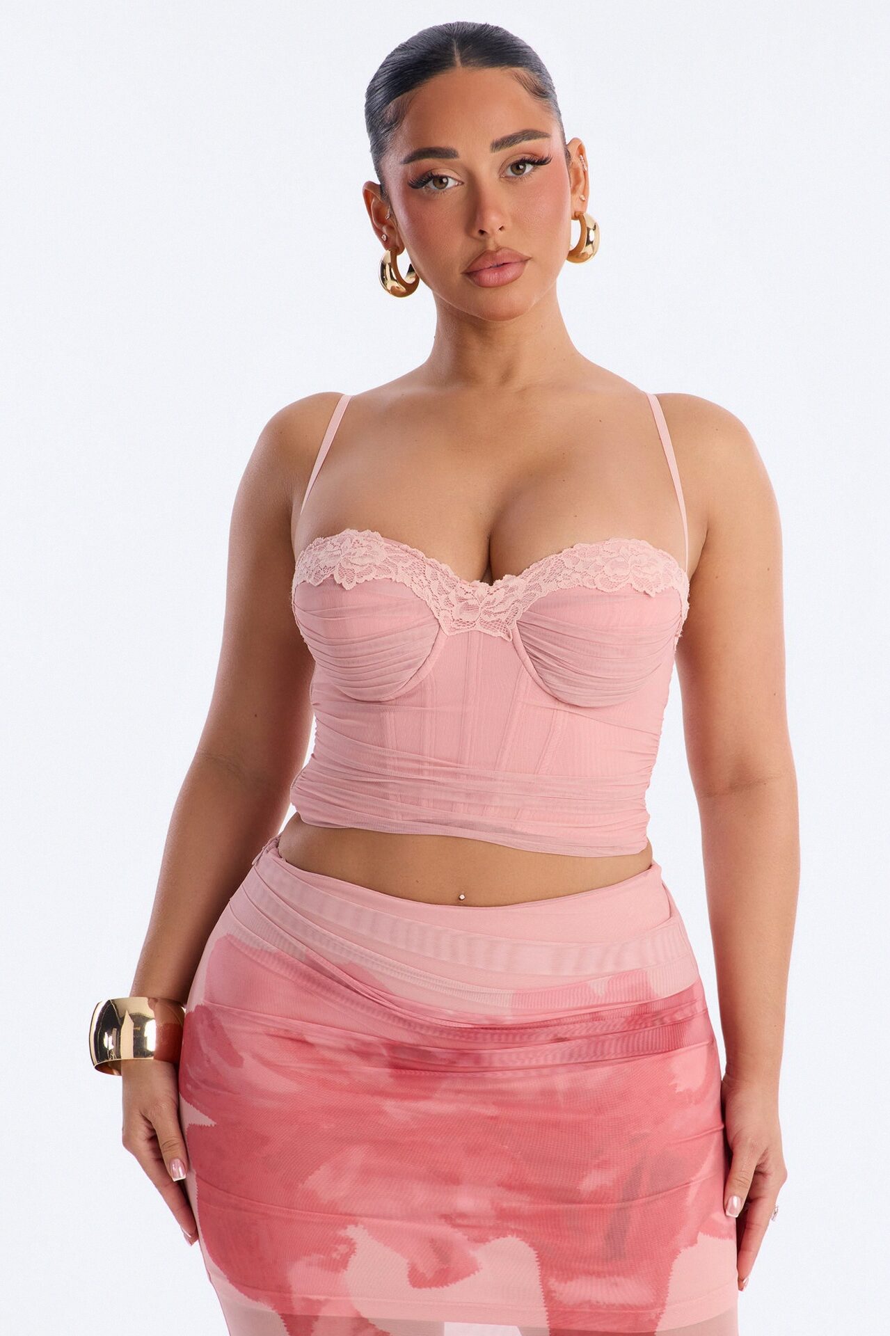 Roxana Mesh Corset Maxi Skirt Set - Mauve