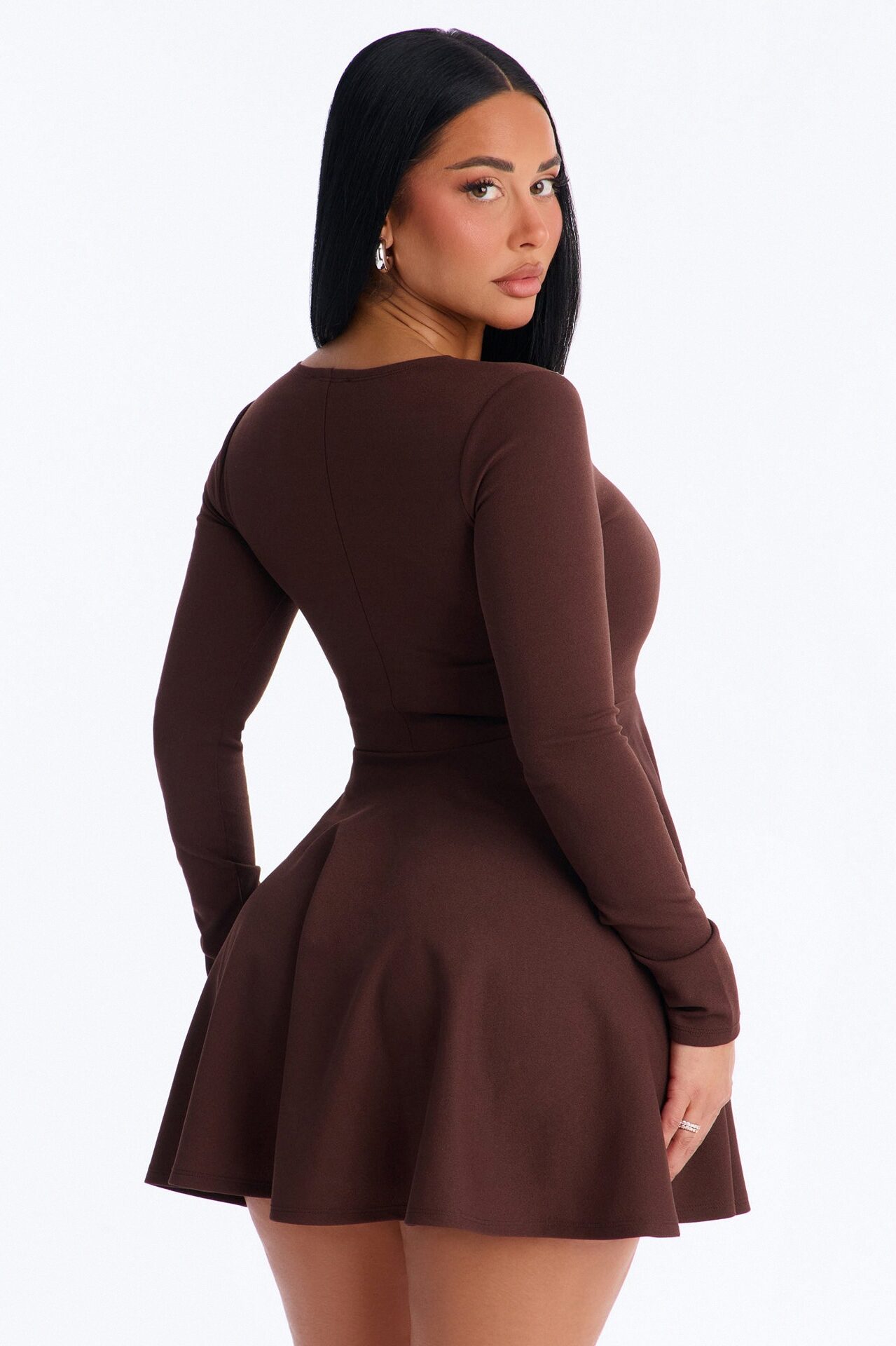 Alena Long Sleeve Mini Dress - Chocolate