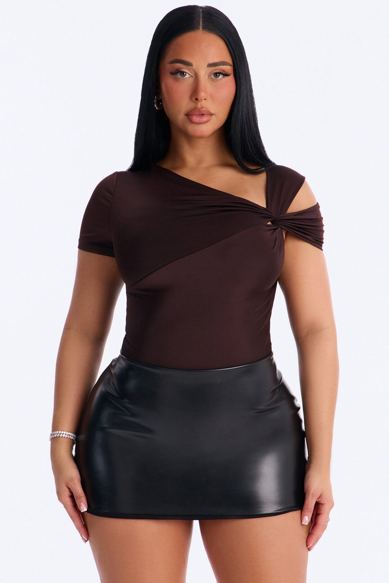 Twist It Up Cut Out Bodysuit - Chocolate