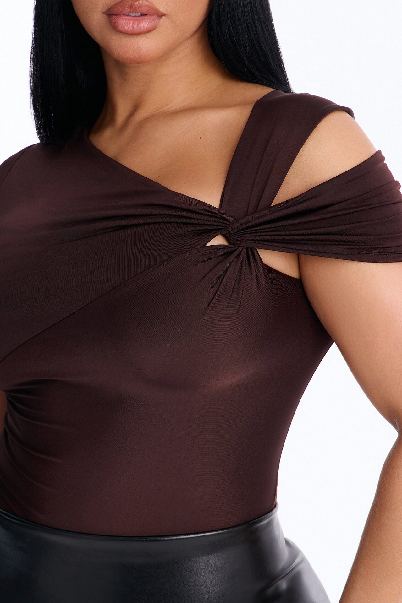 Twist It Up Cut Out Bodysuit - Chocolate