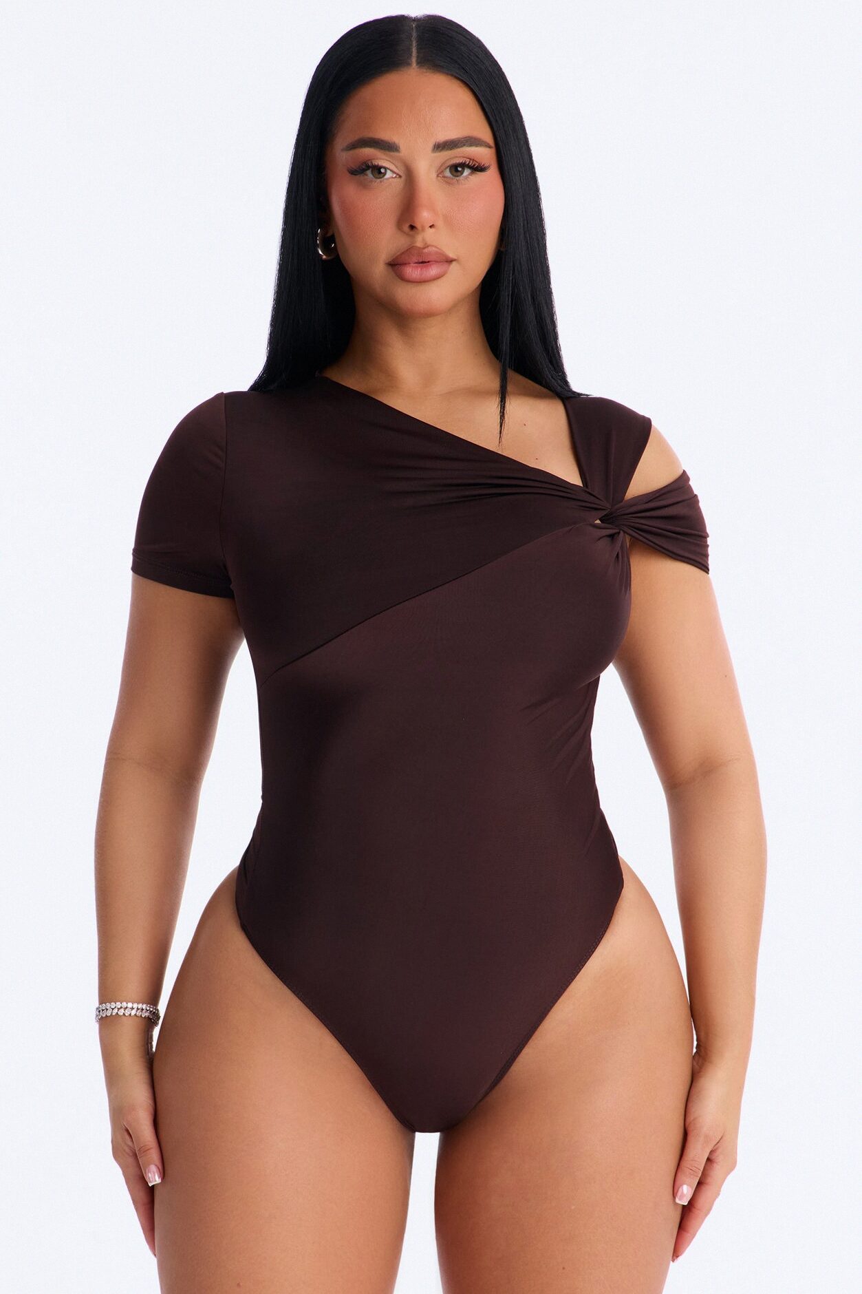 Twist It Up Cut Out Bodysuit - Chocolate