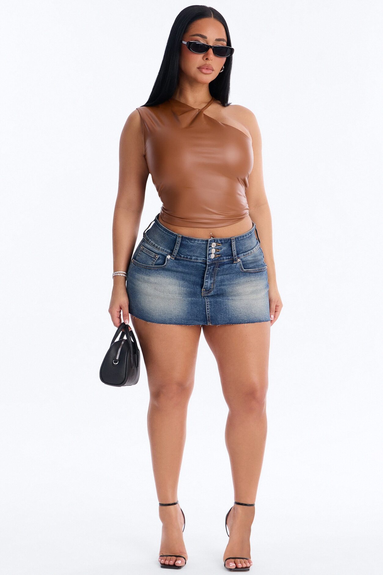 Sierra Triple Button Stretch Denim Mini Skirt - Medium Wash