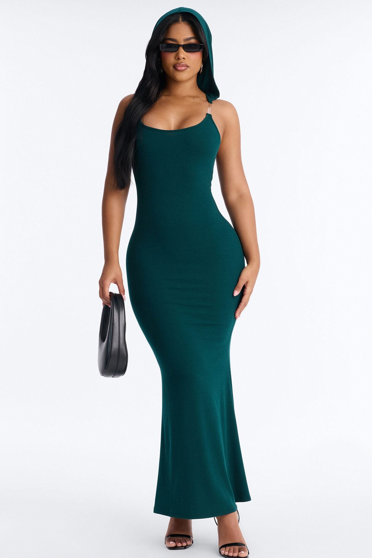 Trinity Hooded Ribbed Maxi Dress - Hunter