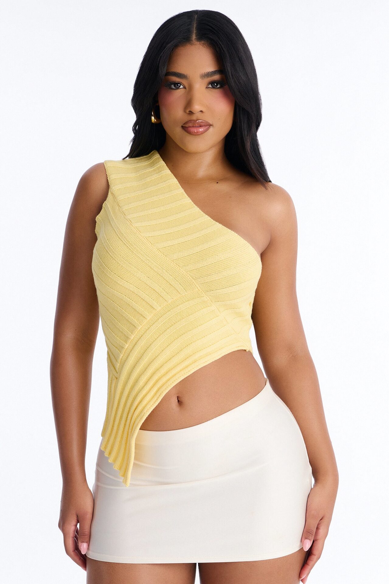 Amaya One Shoulder Sweater Top - Butter Yellow