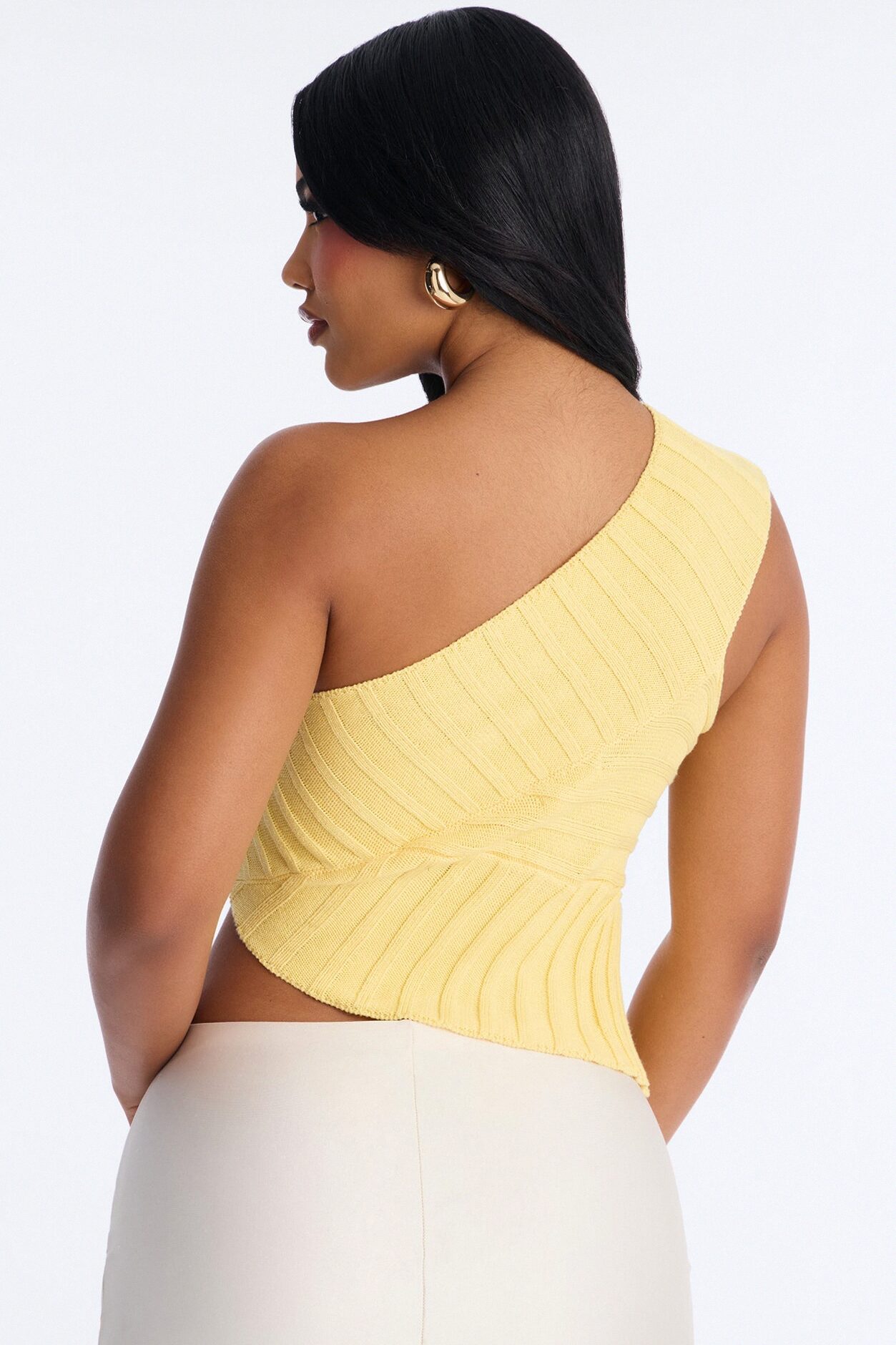 Amaya One Shoulder Sweater Top - Butter Yellow