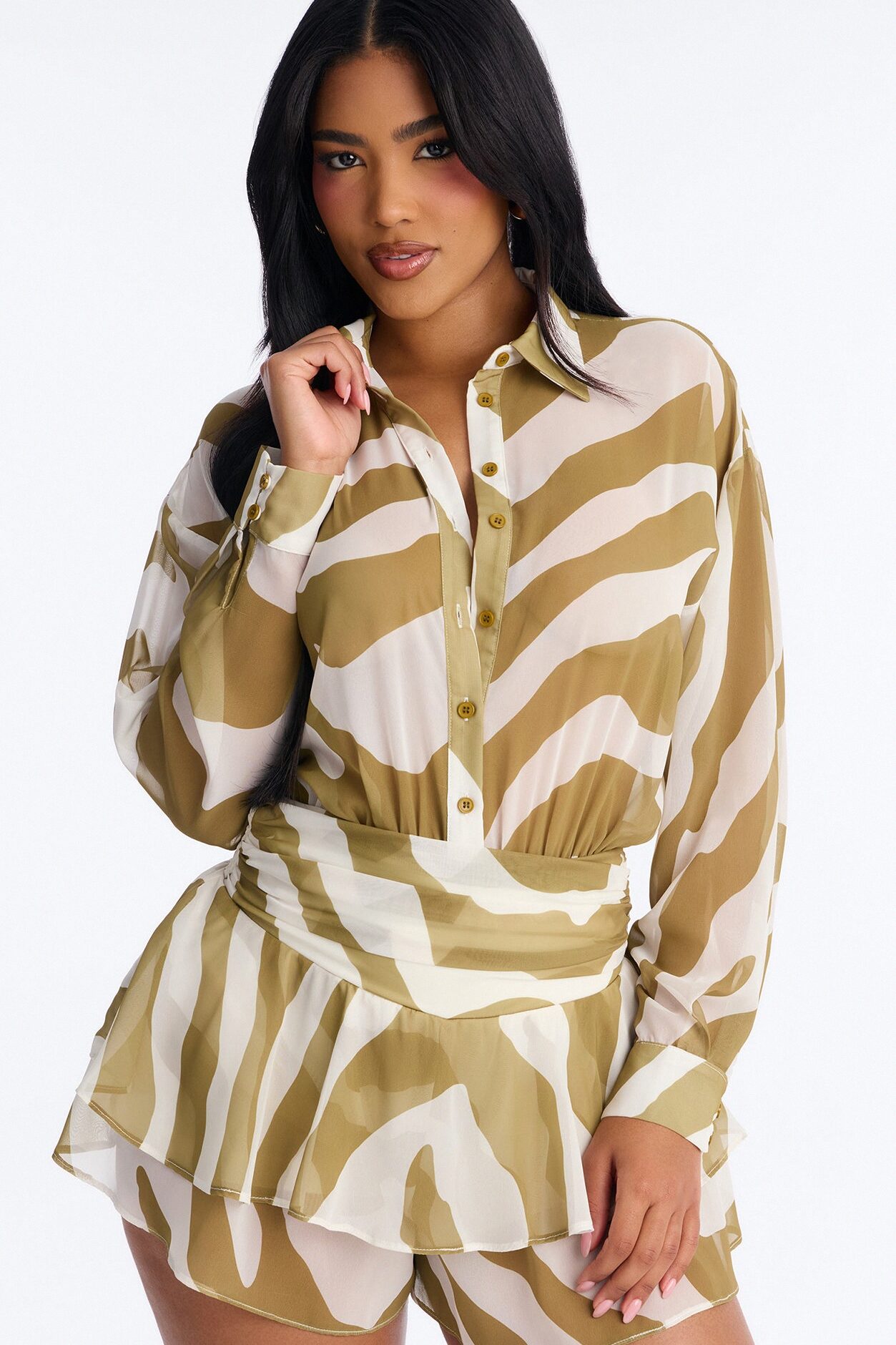 Celine Chiffon Collar Romper - Sage
