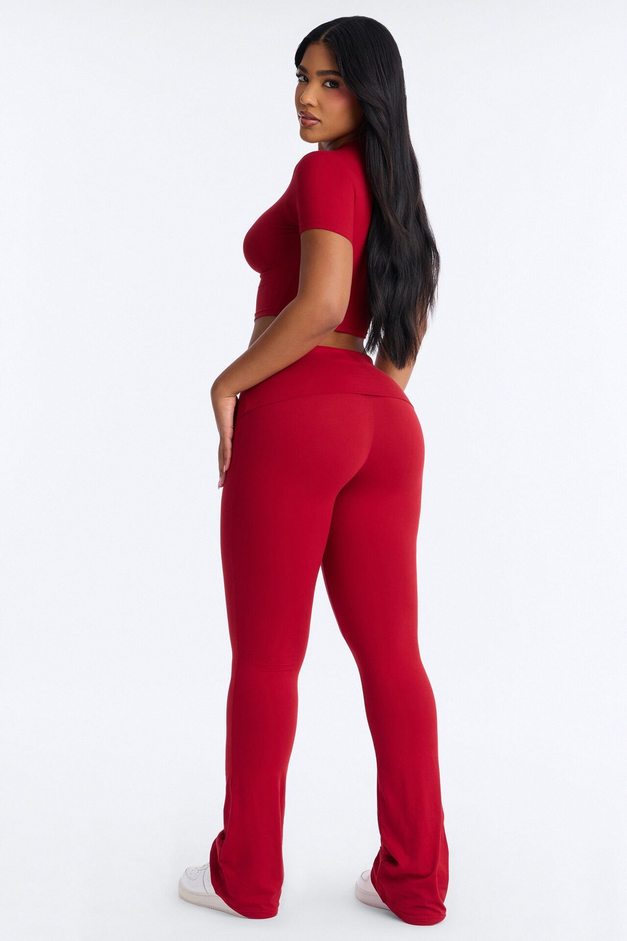 Keeping Up Foldover Waist Pant Set - Red
