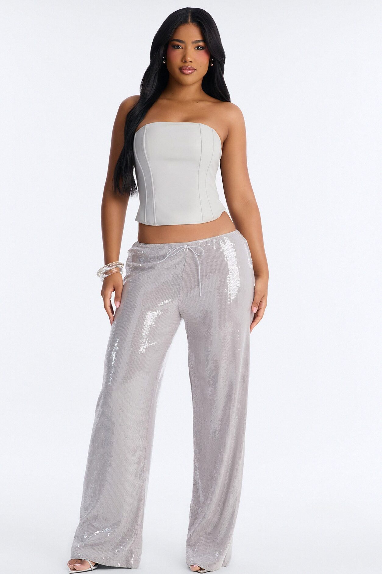 Glow Time Sequin Embellished Pants - Grey
