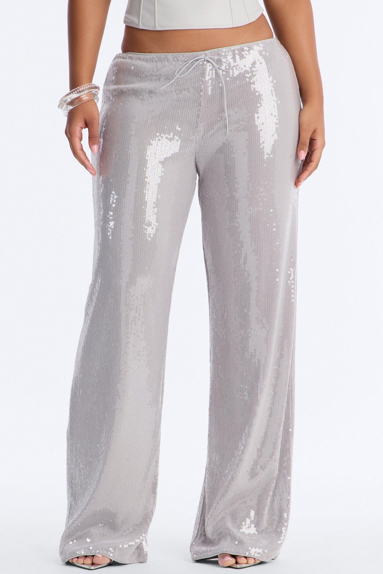 Glow Time Sequin Embellished Pants - Grey