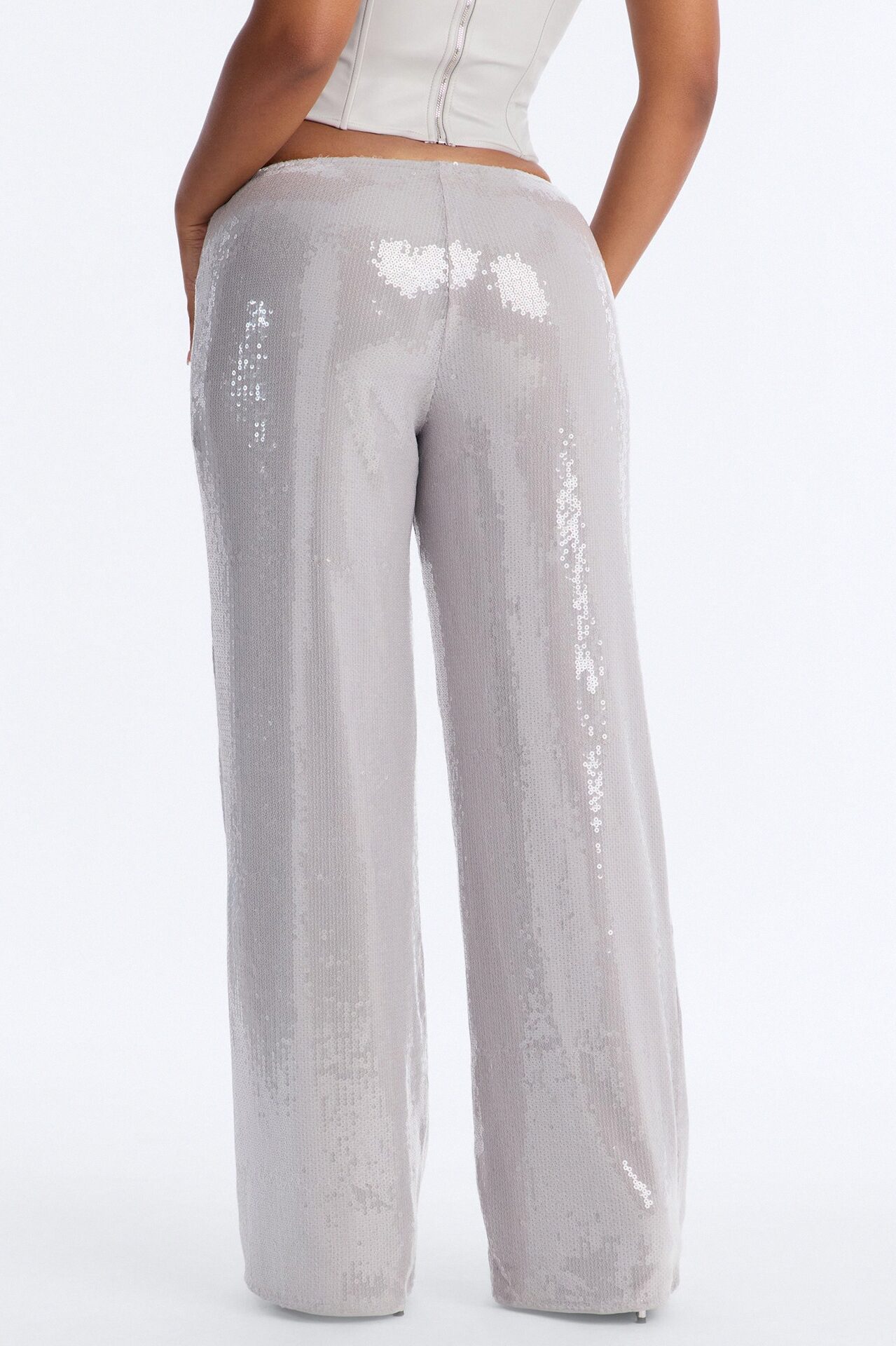 Glow Time Sequin Embellished Pants - Grey