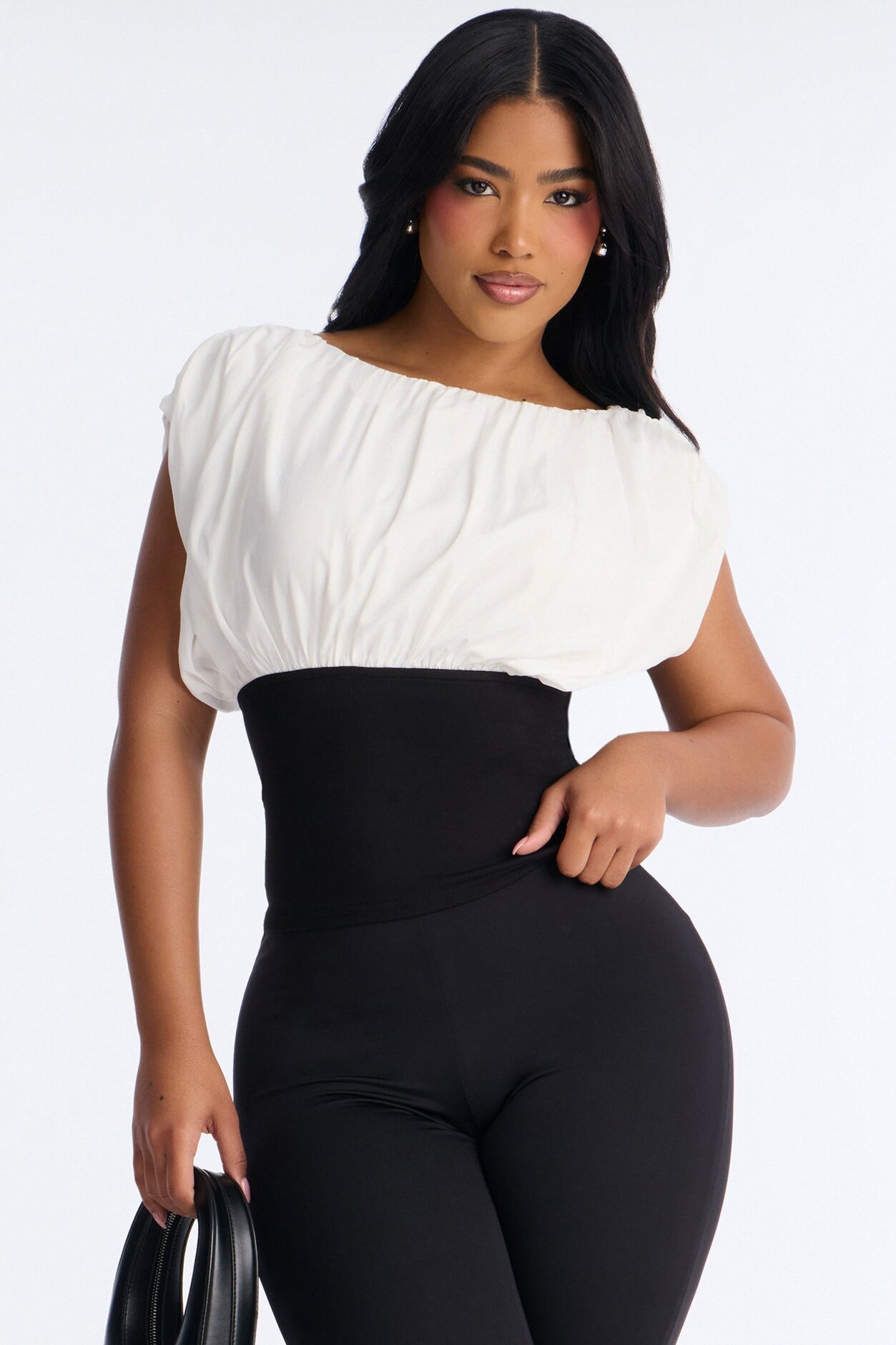 Camera Loves Me Contrast Ruched Top - Black/White