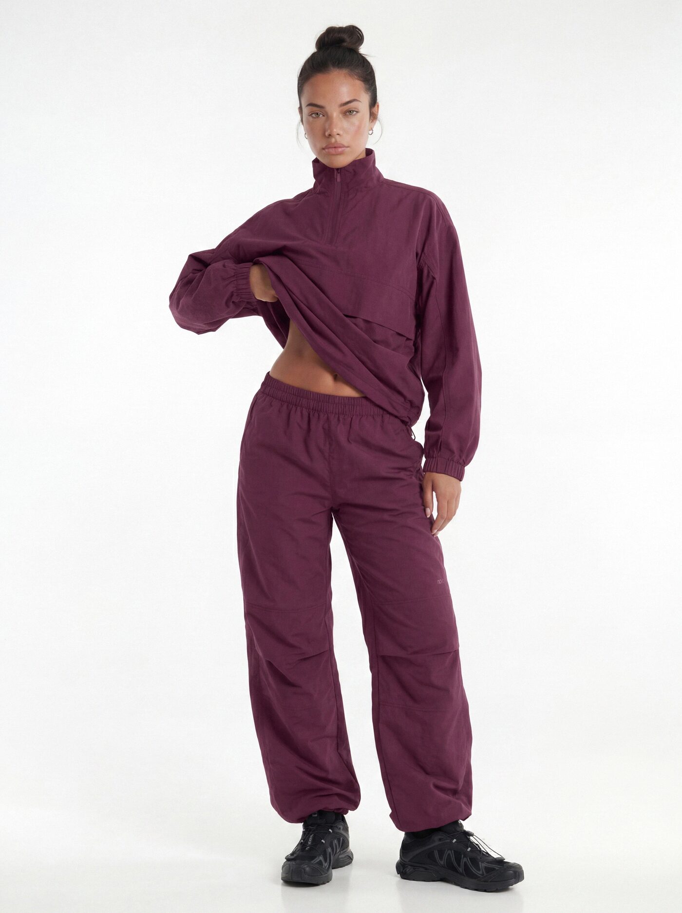 CoreNylon 32″ Wide Leg Track Pant - Merlot